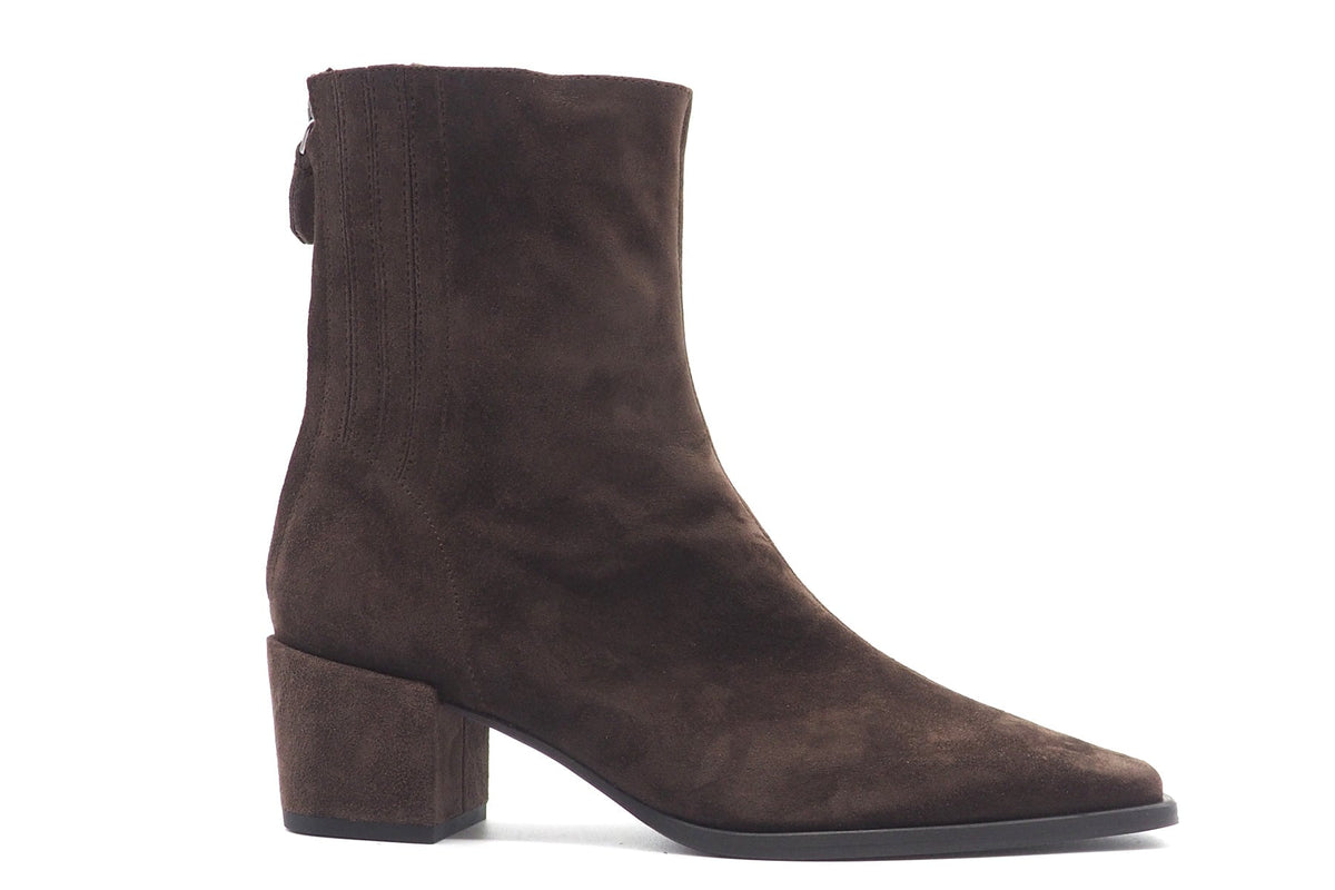 Damen Karreei-Stiefelette aus Veloursleder in Dunkelbraun - Absatz 5 cm Damen Stiefeletten Kennel & Schmenger 