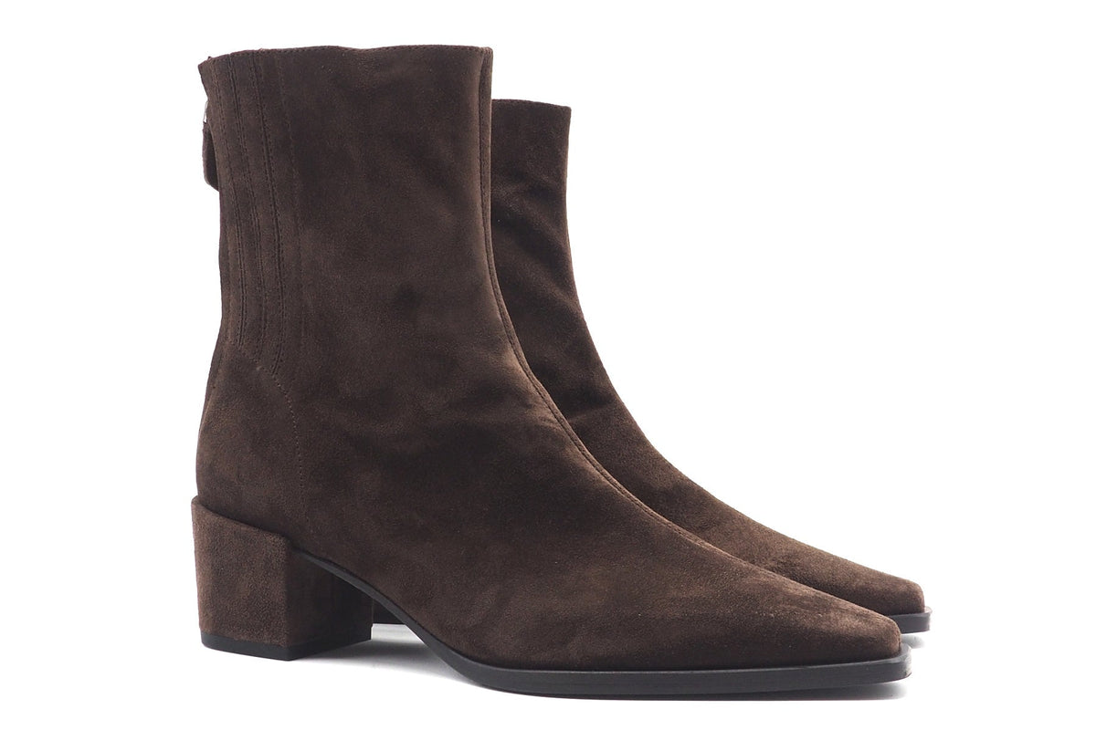Damen Karreei-Stiefelette aus Veloursleder in Dunkelbraun - Absatz 5 cm Damen Stiefeletten Kennel & Schmenger 