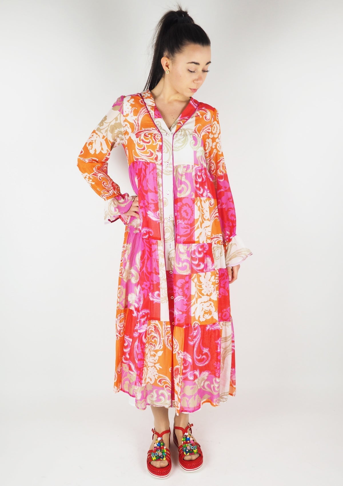 Damen Kleid aus Baumwolle & Seide in Multicolor Damen Kleid SHIRTAPORTER 