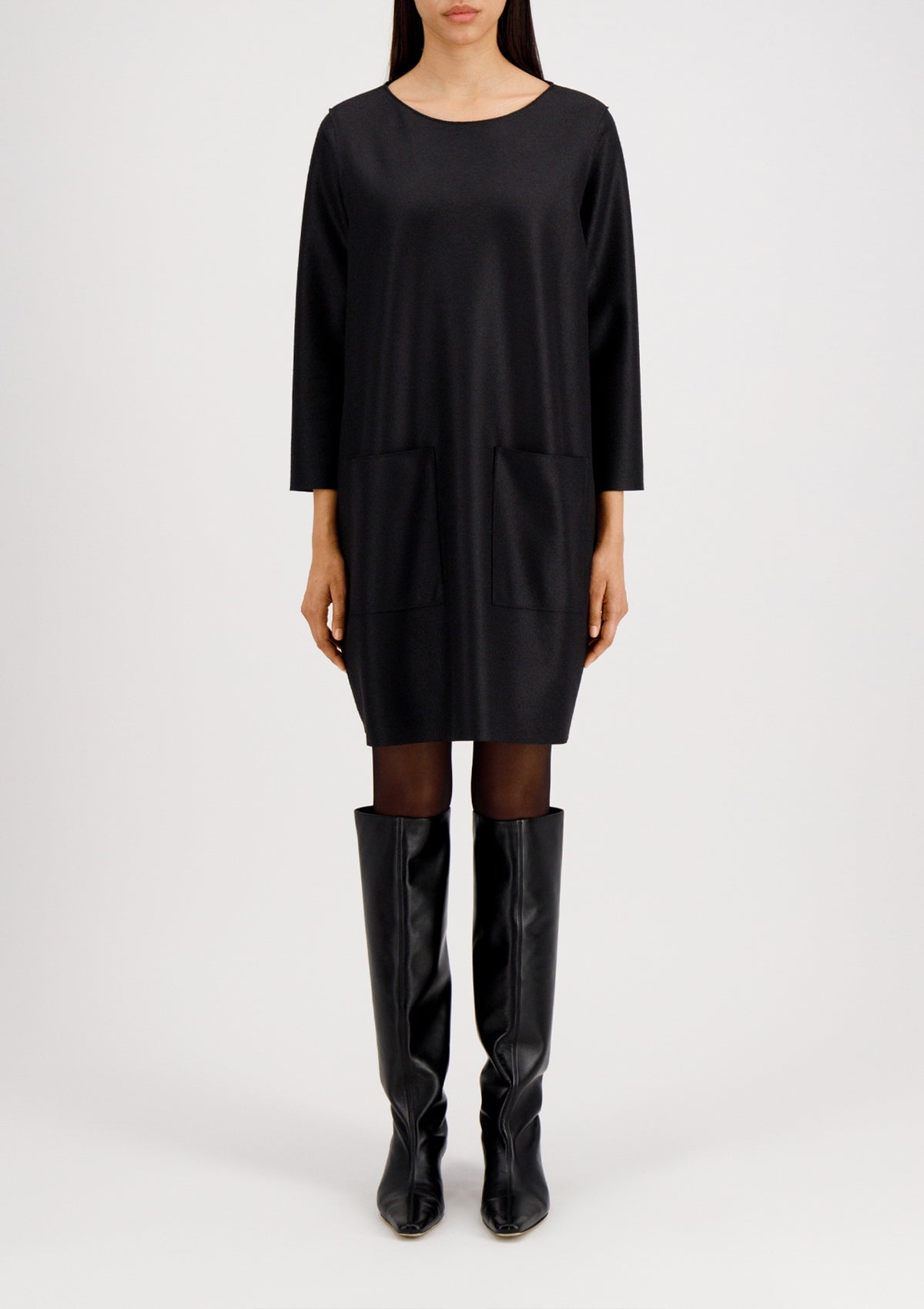 Damen Kleid aus extra feiner Merino Wolle - Schwarz Damen Kleid Harris Wharf London 