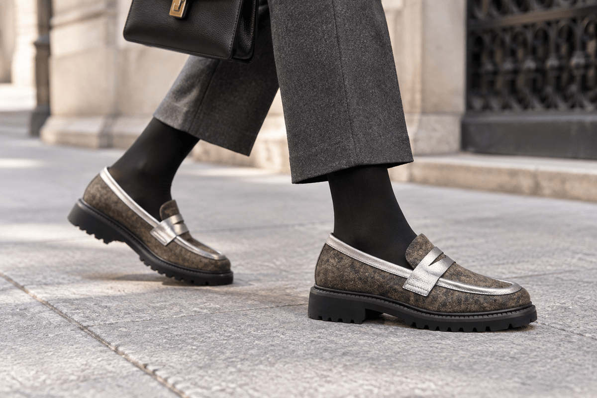 Damen Loafer aus geprätem Velourslederin Grautönen & Superleichtsohle Damen Loafers & Schnürer Brunate 