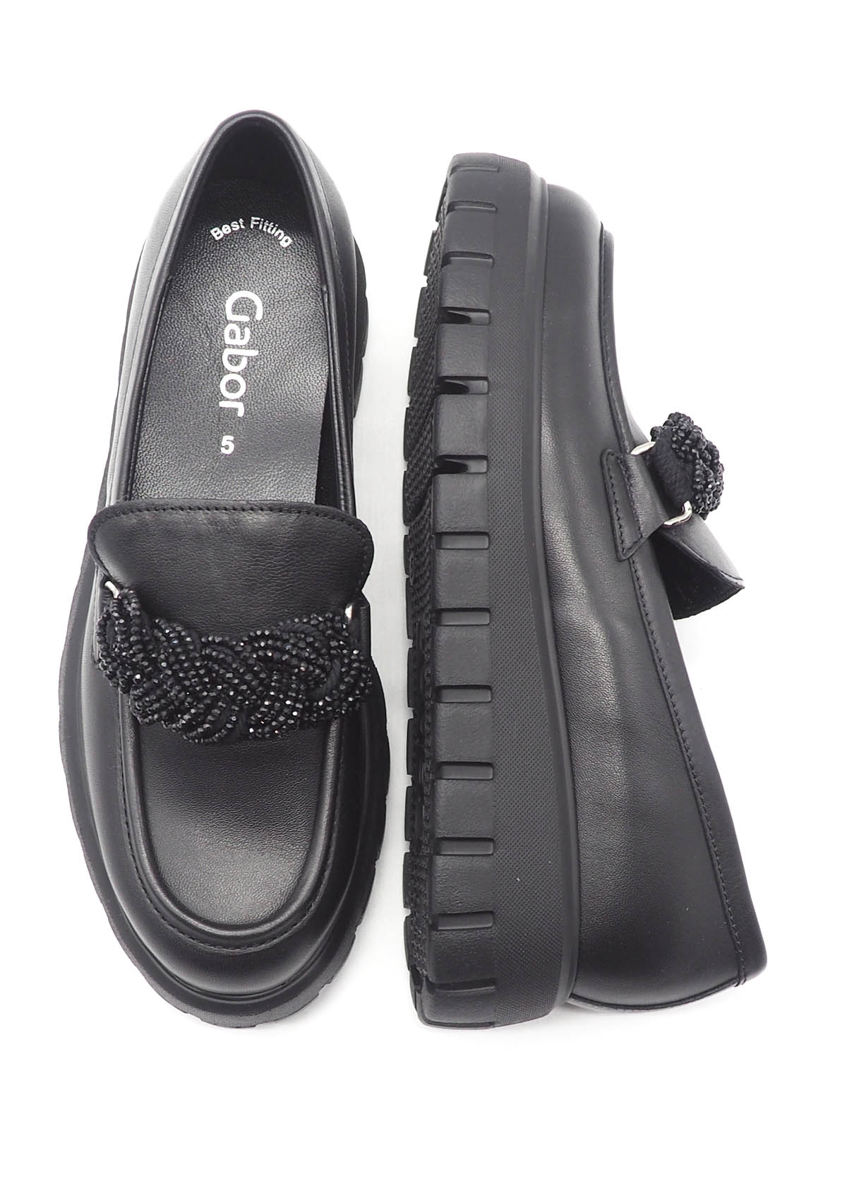 Damen Loafer aus Glattleder mit geflochtenem Dekor in Schwarz Damen Loafers Gabor 