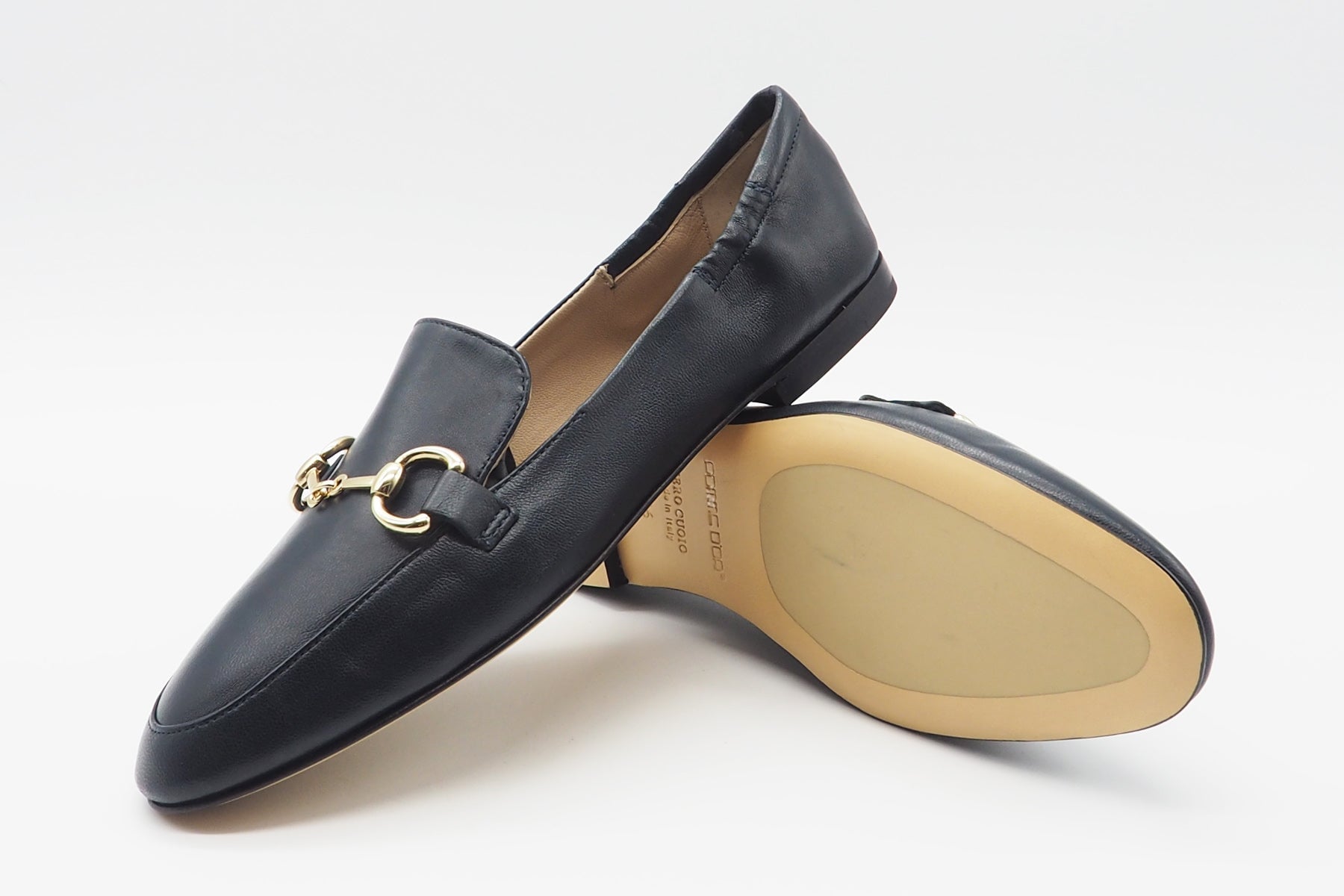 Damen Loafer aus Leder in Blau mit Goldspange Damen Loafers & Schnürer Pomme D'or 