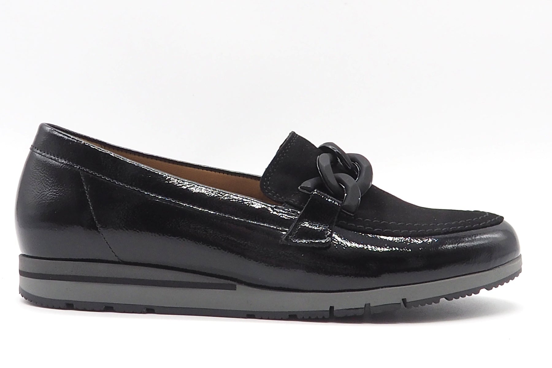 Damen Loafer aus Velours & Lackleder mit Dekorschnalle in Schwarz Damen Loafers & Schnürer Gabor 