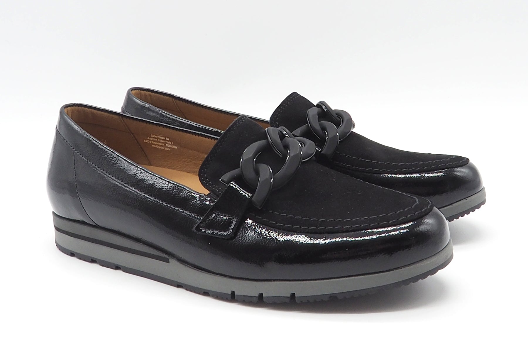 Damen Loafer aus Velours & Lackleder mit Dekorschnalle in Schwarz Damen Loafers & Schnürer Gabor 