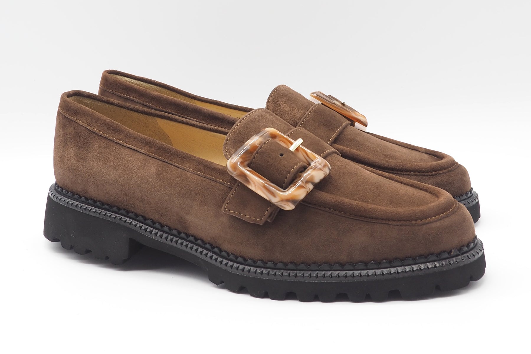 Damen Loafer aus Veloursleder in Braun mit Schnalle & Superleichtsohle Damen Loafers & Schnürer Brunate 