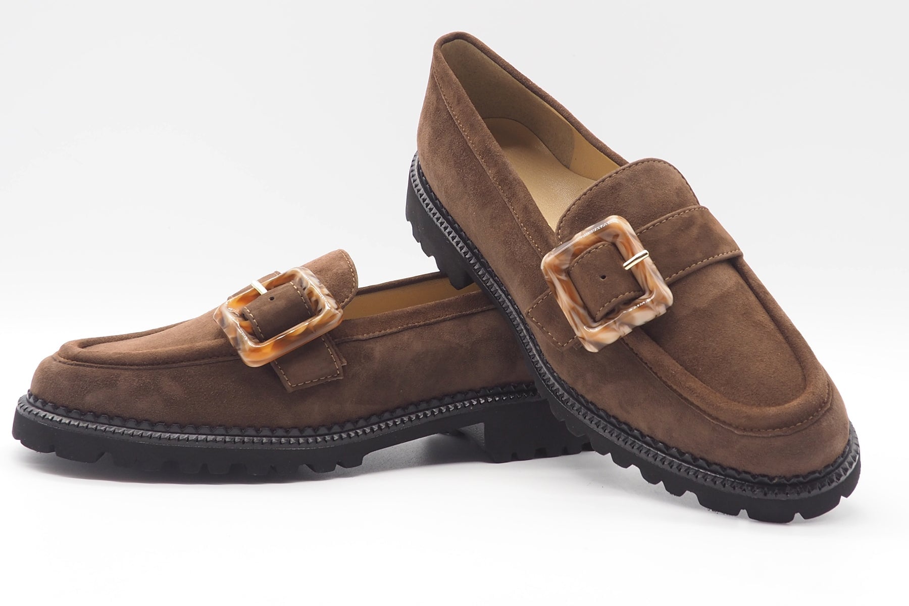 Damen Loafer aus Veloursleder in Braun mit Schnalle & Superleichtsohle Damen Loafers & Schnürer Brunate 