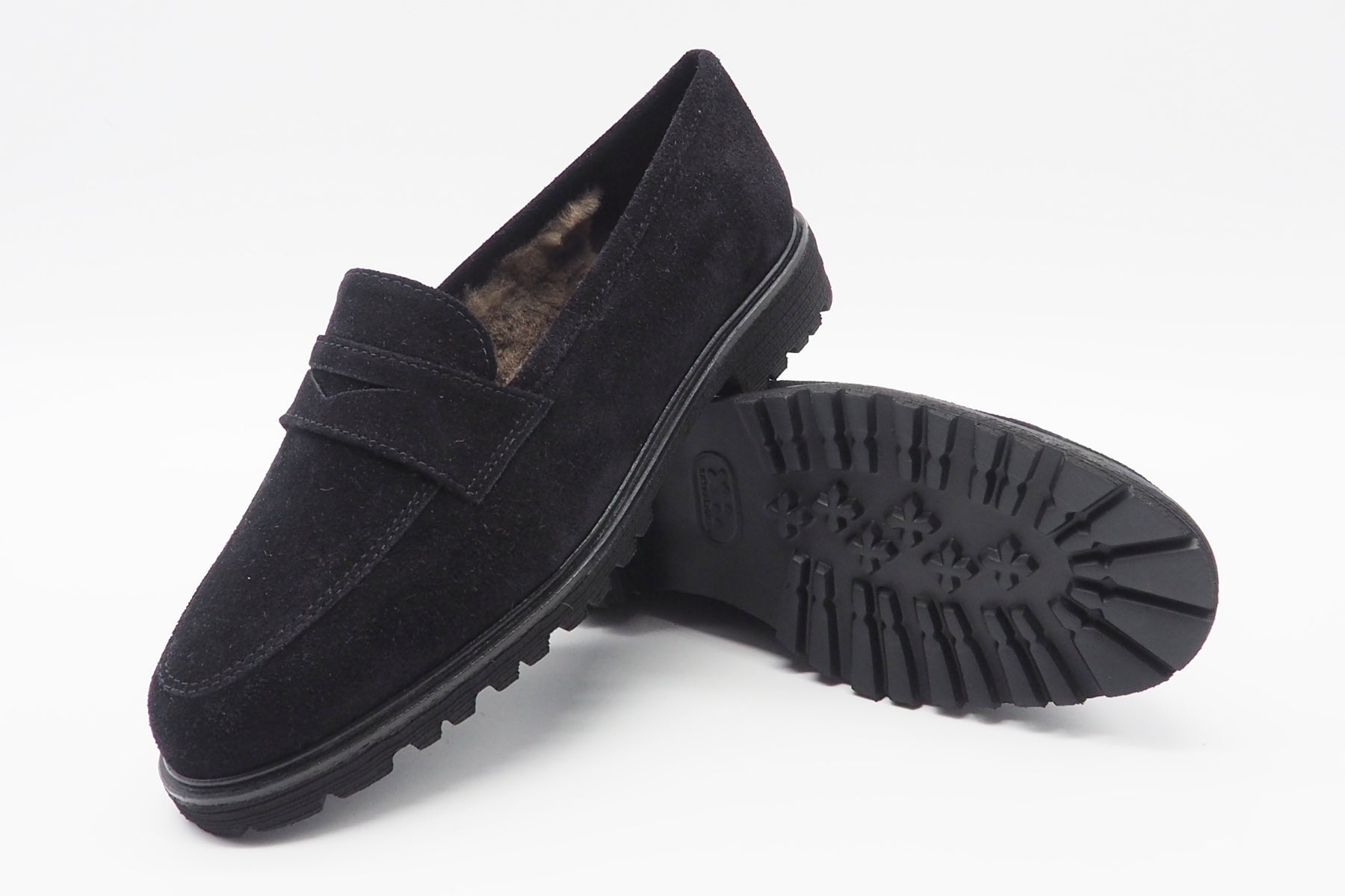 Damen Loafer aus Veloursleder in Schwarz - Lammfellfutter Damen Loafers & Schnürer Brunate 