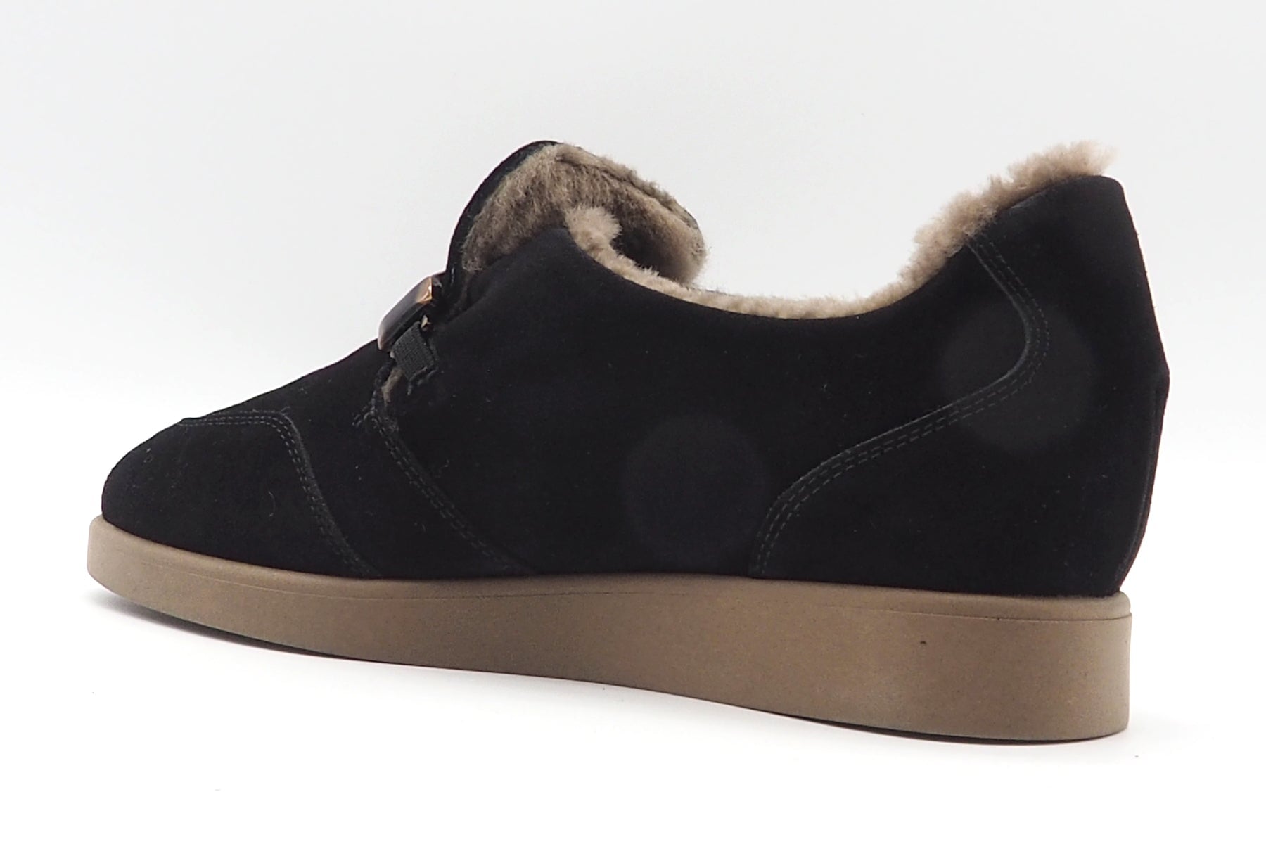 Damen Loafer aus Veloursleder in Schwarz mit dekorativer Schnalle & Lammfellfutter Damen Loafers & Schnürer Brunate 