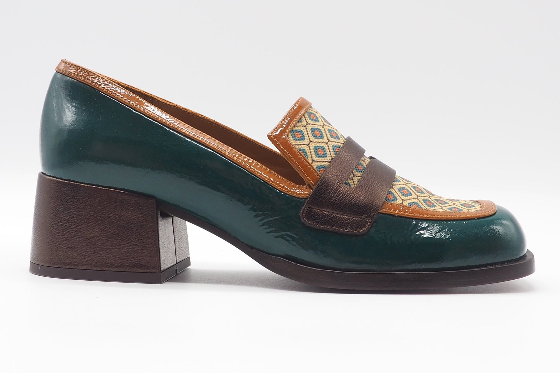 Damen Loafer in Karreeform in Grün & Multicolourleder- Brochi Damen Loafers & Schnürer Chie Mihara 