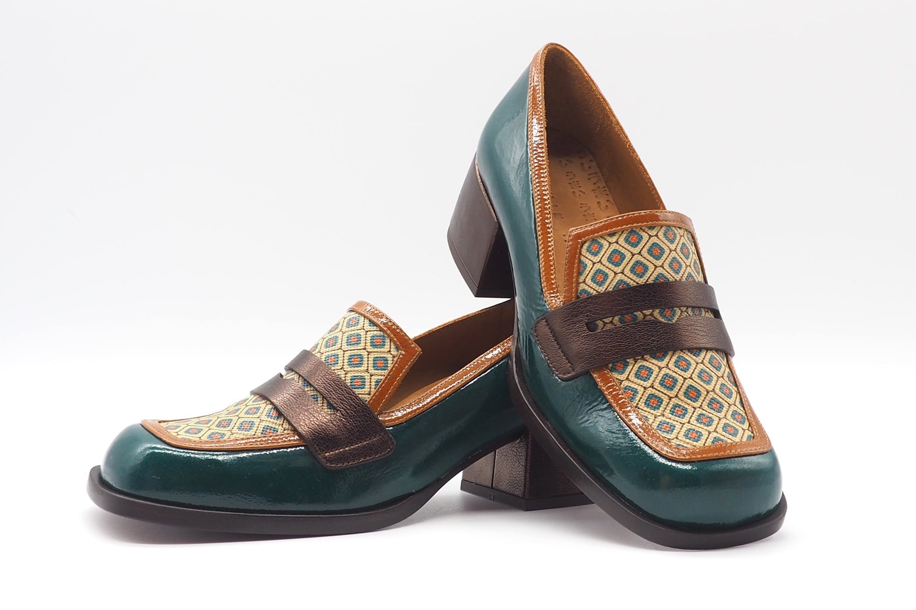 Damen Loafer in Karreeform in Grün & Multicolourleder- Brochi Damen Loafers & Schnürer Chie Mihara 