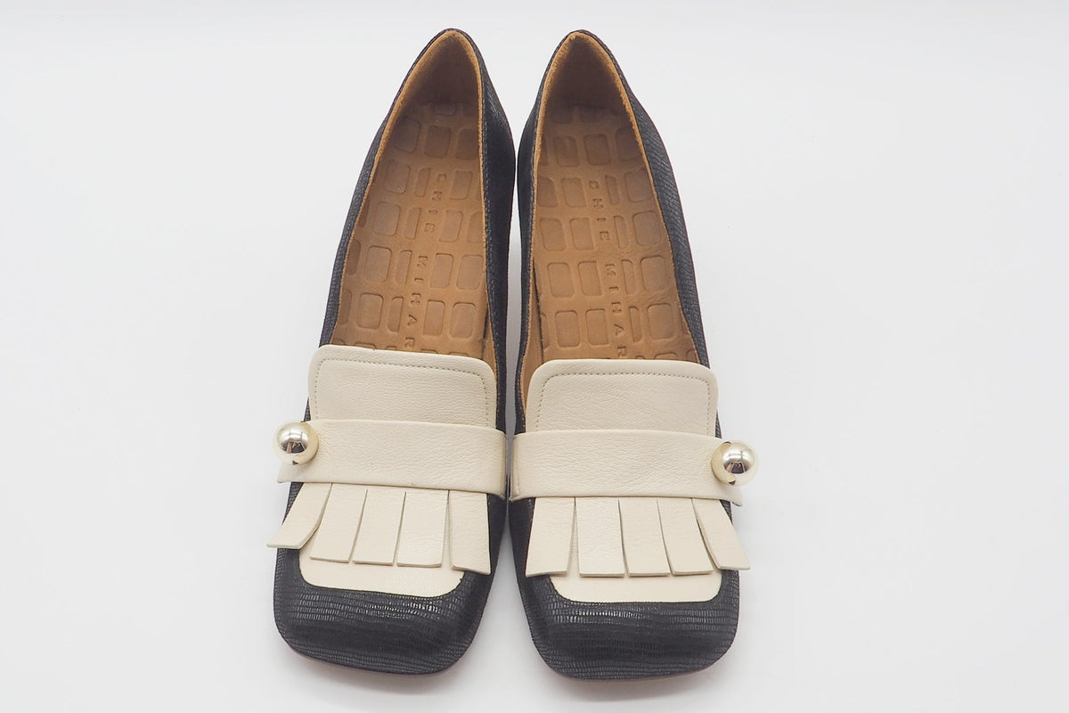 Damen Loafer mit Fransen in Karreeform in Schwarz & Creme - Shimone Damen Loafers & Schnürer Chie Mihara 