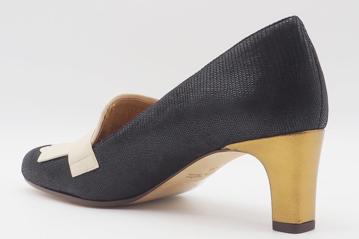 Damen Loafer mit Fransen in Karreeform in Schwarz & Creme - Shimone Damen Loafers & Schnürer Chie Mihara 
