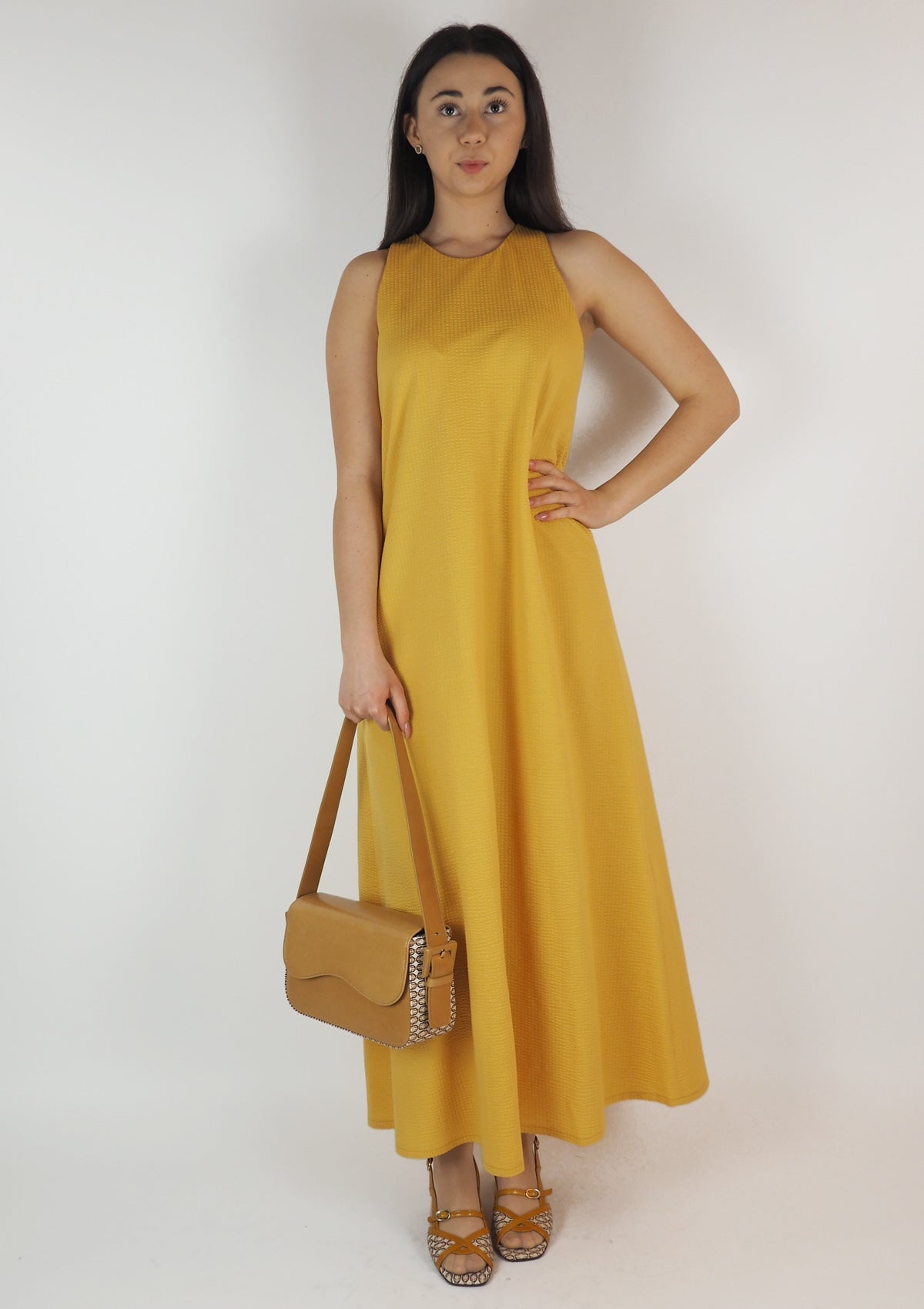 Damen Neckholder-Kleid aus Baumwolle & Polyester in Gelb Damen Kleid Harris Wharf London 