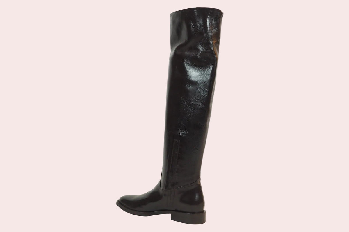Damen-Overknee-Stiefel aus handschuhweichem Leder in Braun mit Tubolareschaft – Absatz 2 cm Damen Stiefel Lorenzo Masiero 