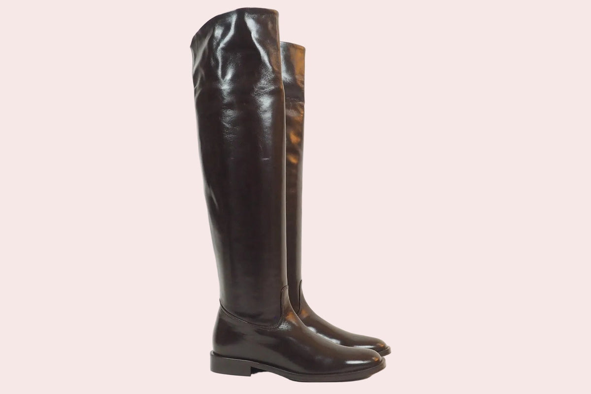Damen-Overknee-Stiefel aus handschuhweichem Leder in Braun mit Tubolareschaft – Absatz 2 cm Damen Stiefel Lorenzo Masiero 