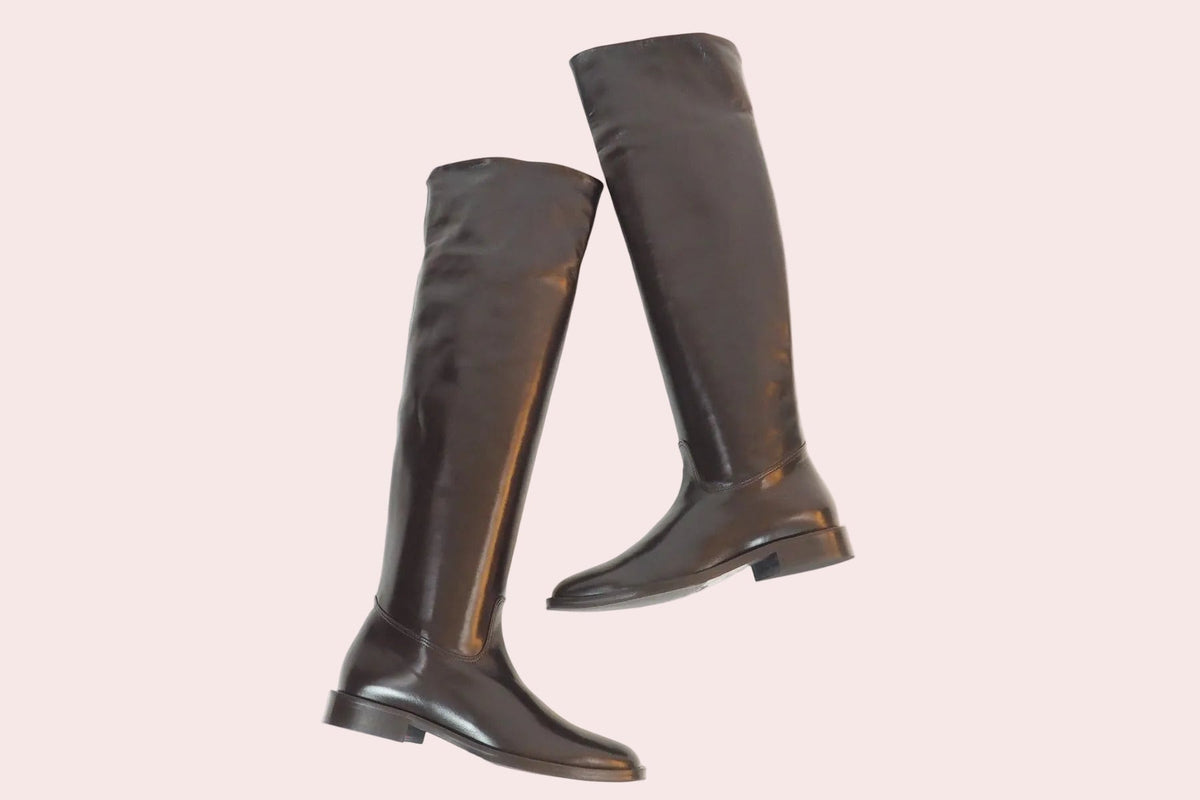 Damen-Overknee-Stiefel aus handschuhweichem Leder in Braun mit Tubolareschaft – Absatz 2 cm Damen Stiefel Lorenzo Masiero 