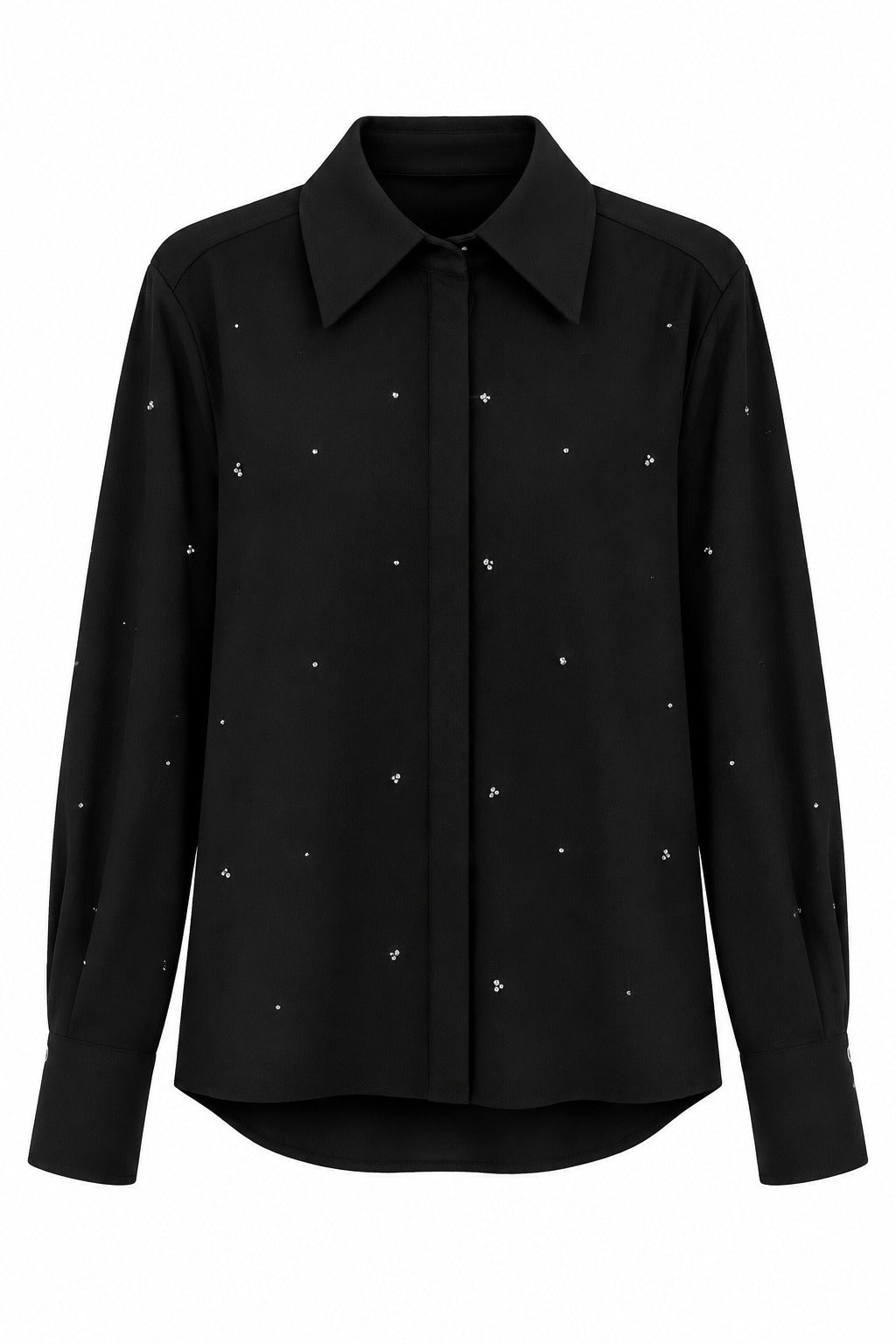 Damen Overshirt aus Mischfaser mit Strasssteindetails in Schwarz Damen Bluse Psophia 