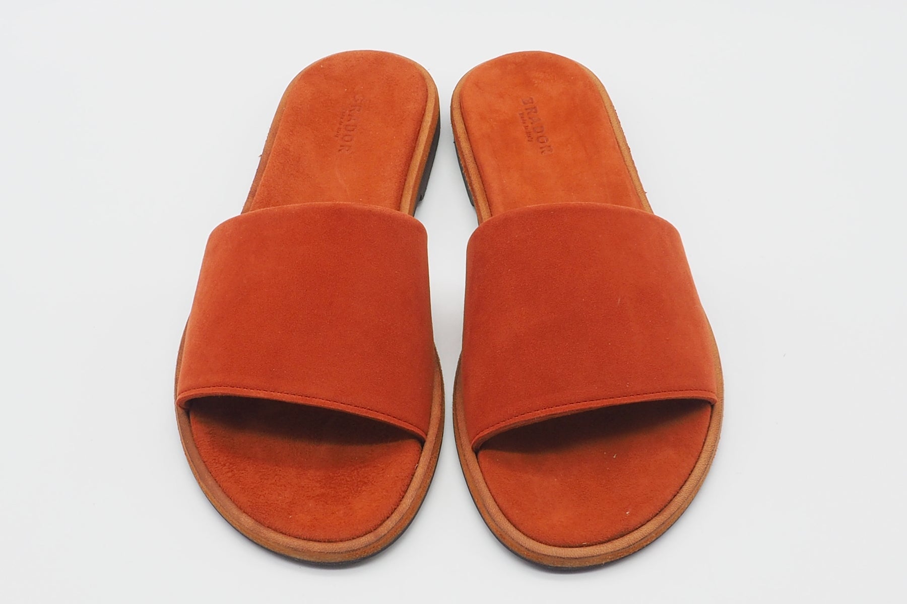 Damen Pantoffel aus Velours in Terracotta-Orange & weicher Sohle Damen Pantoffel Brador 