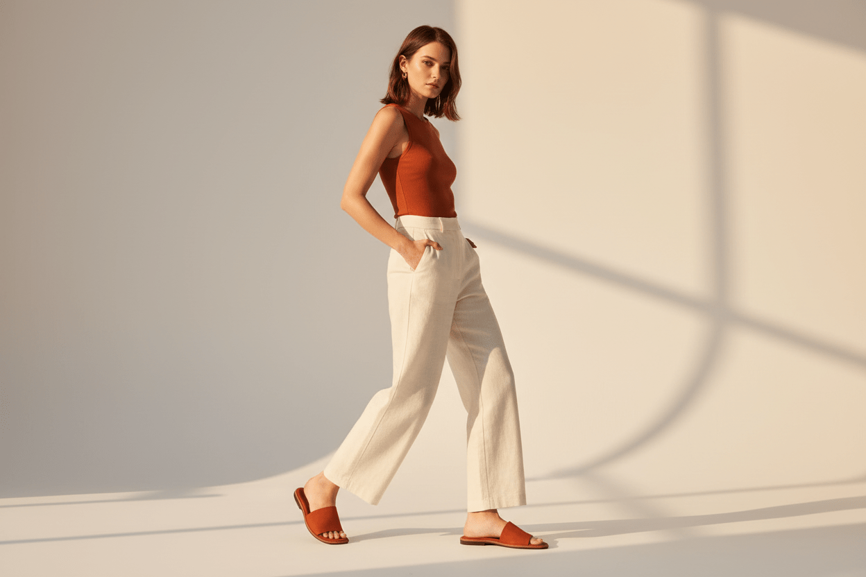 Damen Pantoffel aus Velours in Terracotta-Orange & weicher Sohle Damen Pantoffel Brador 