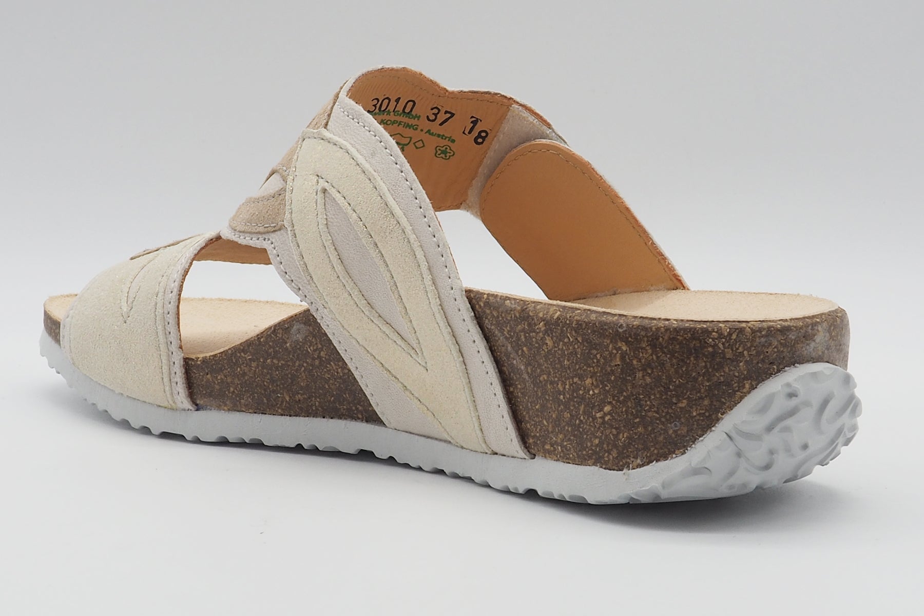 Damen Pantoffel "Mizzi" aus Leder in Creme & Gold mit Naturfußbett Damen Naturfußbett Think 