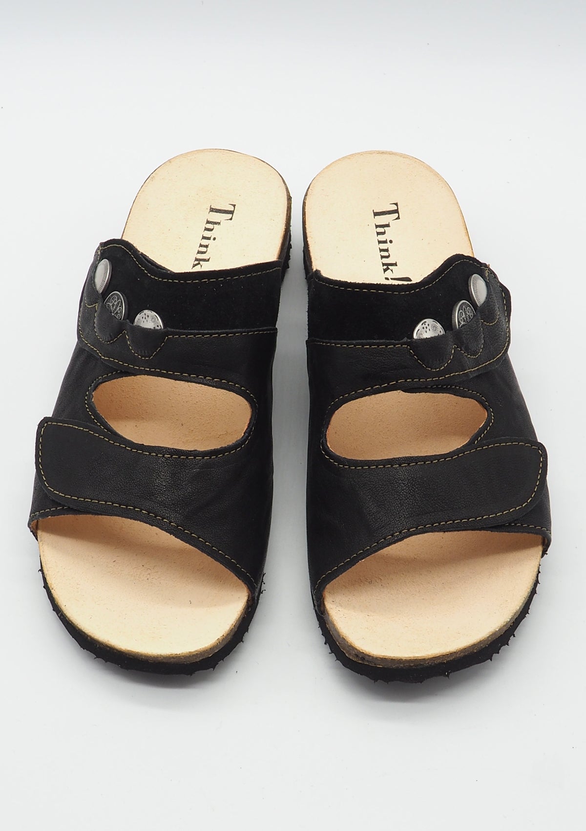 Damen Pantoffel "Mizzi" aus Velours- & Glattleder in Schwarz mit Kletter Damen Naturfußbett Think 