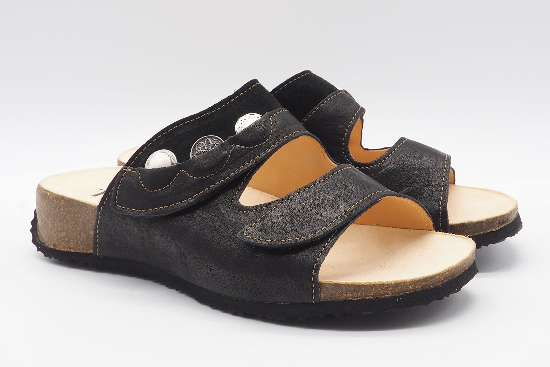 Damen Pantoffel "Mizzi" aus Velours- & Glattleder in Schwarz mit Kletter Damen Naturfußbett Think 