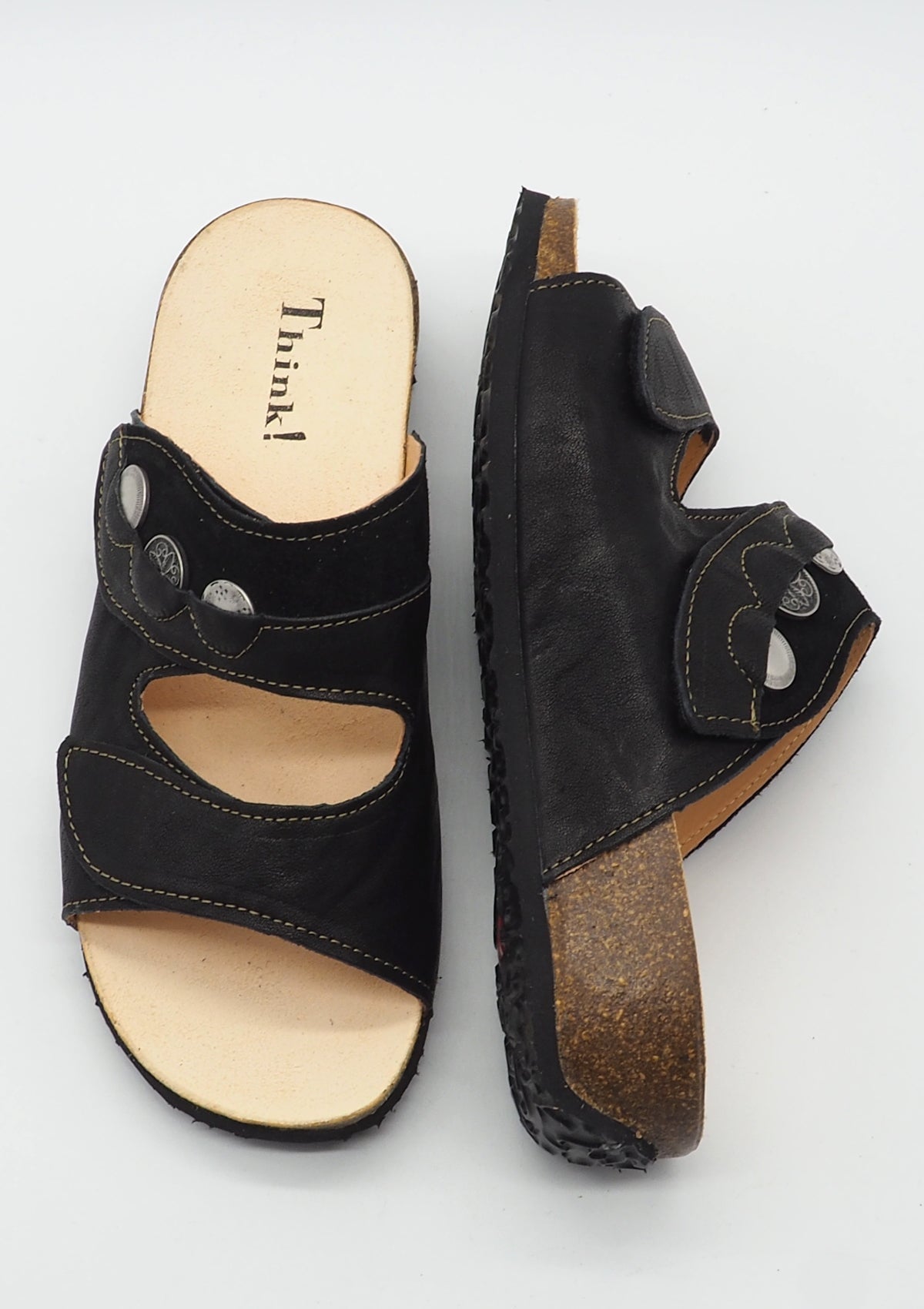 Damen Pantoffel "Mizzi" aus Velours- & Glattleder in Schwarz mit Kletter Damen Naturfußbett Think 