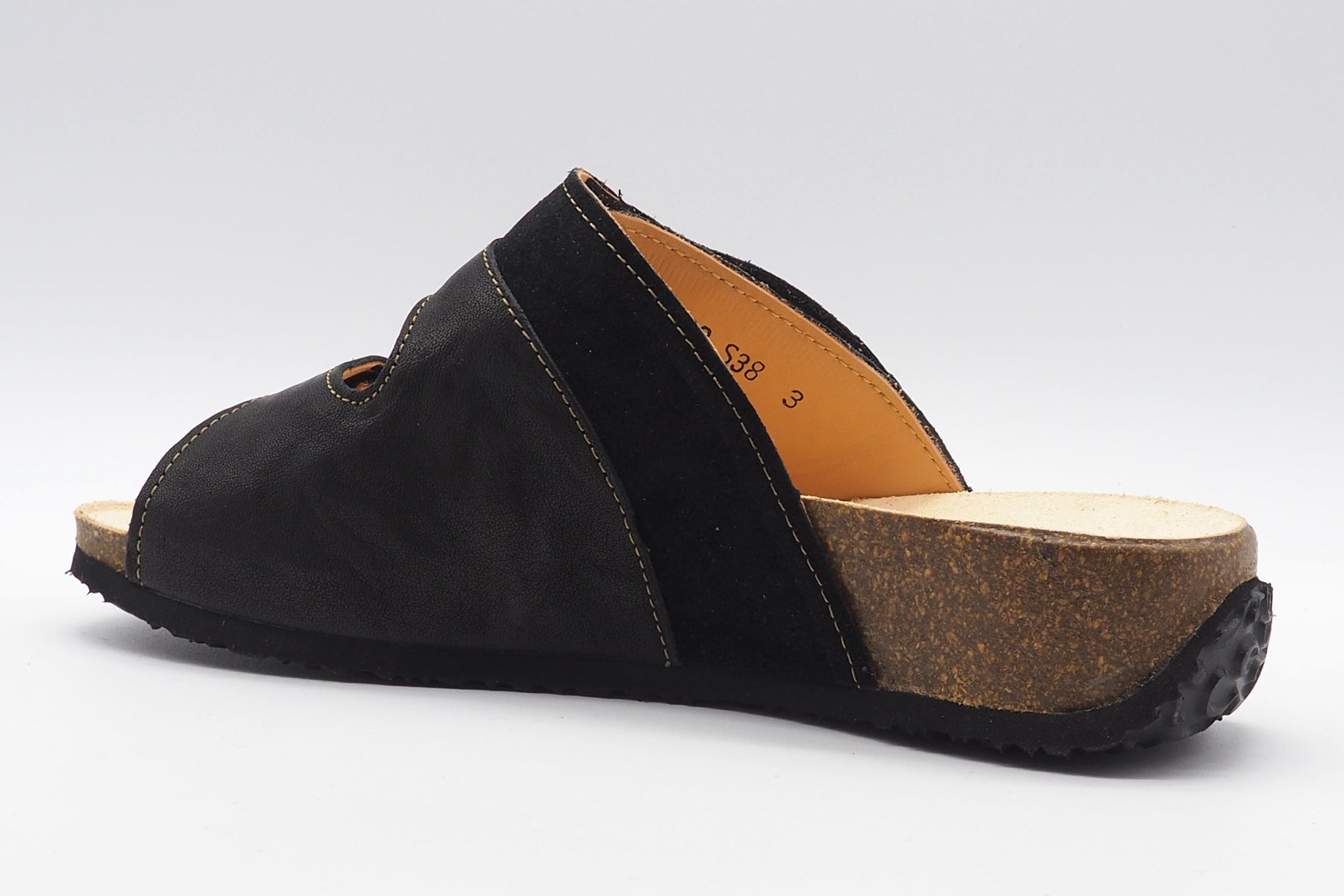 Damen Pantoffel "Mizzi" aus Velours- & Glattleder in Schwarz mit Kletter Damen Naturfußbett Think 