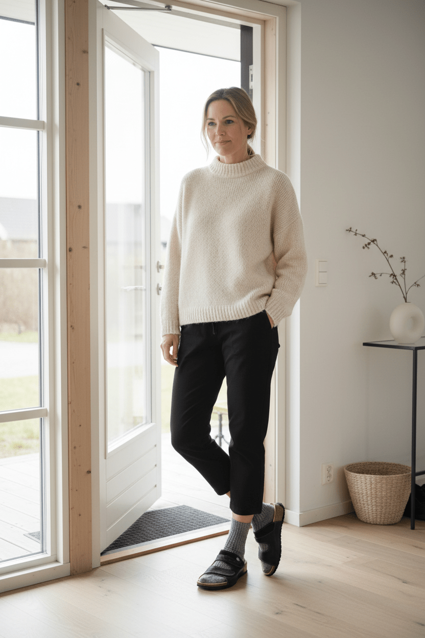 Damen Pantoffel "Mizzi" aus Velours- & Glattleder in Schwarz mit Kletter Damen Naturfußbett Think 