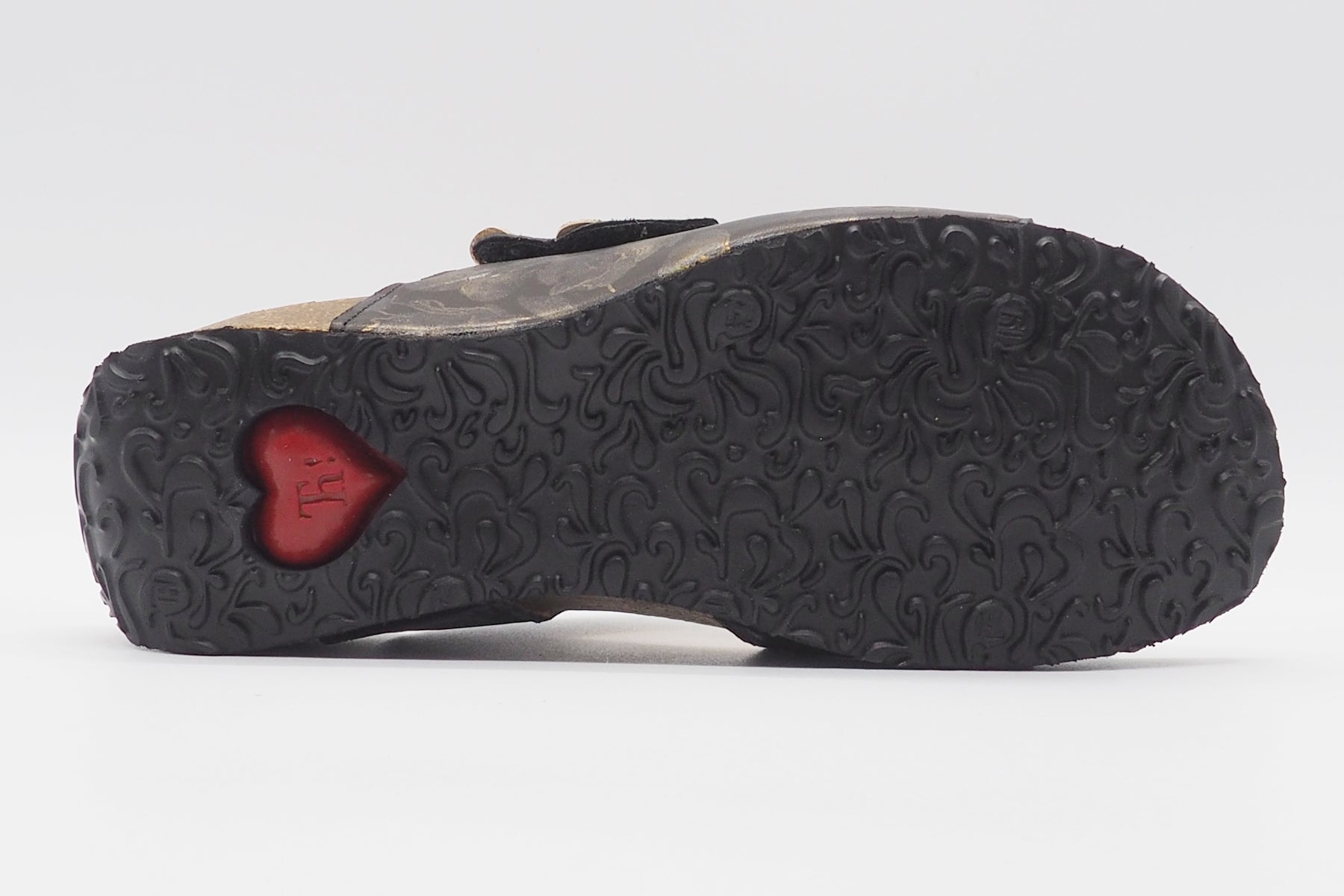 Damen Pantoffel "Mizzi" mit Naturfußbett aus Leder in Schwarz & Gold Damen Naturfußbett Think 