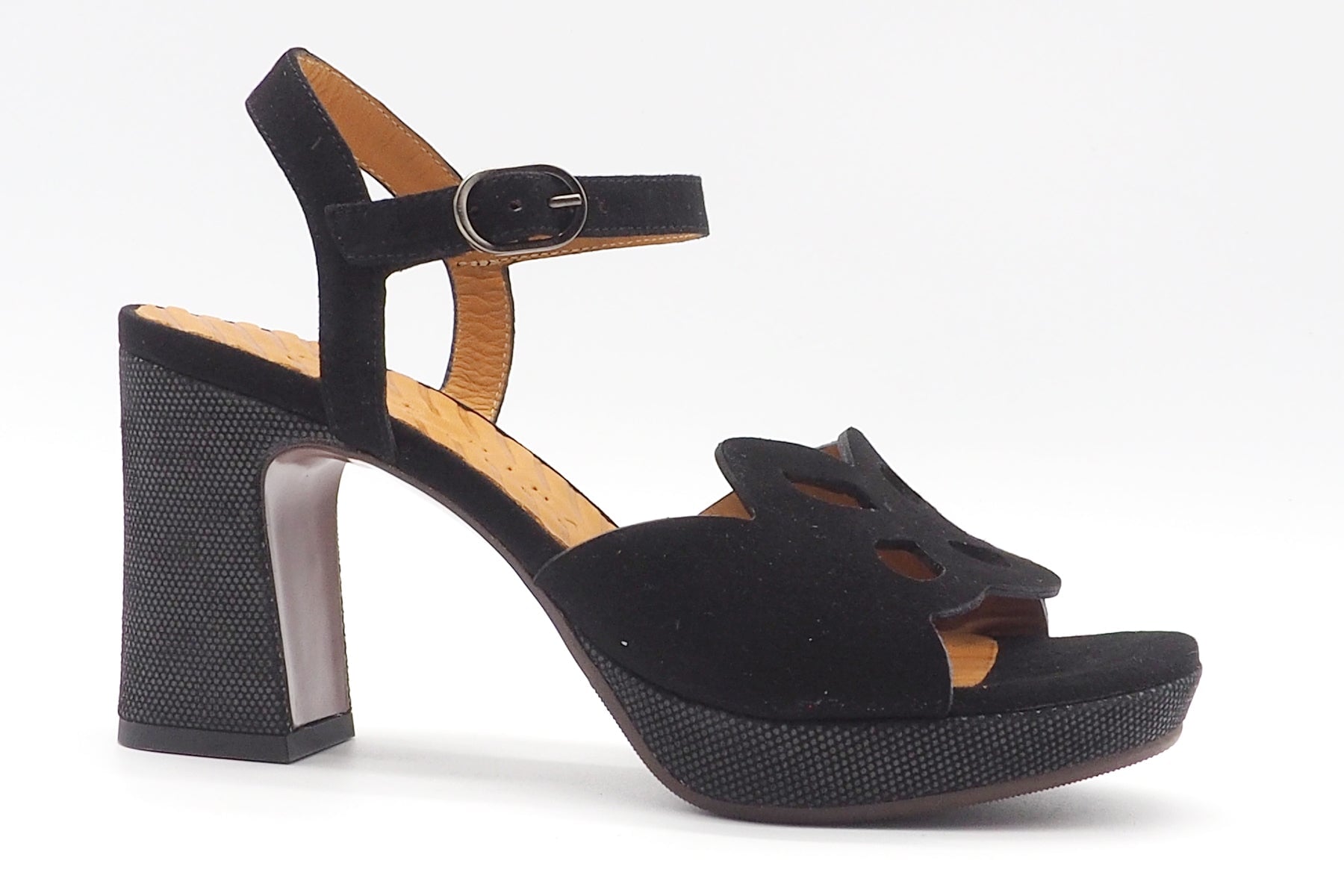 Damen Plateausandale aus Velours in Schwarz - 9 cm Absatz - Kemada Damen Sandalen Chie Mihara 