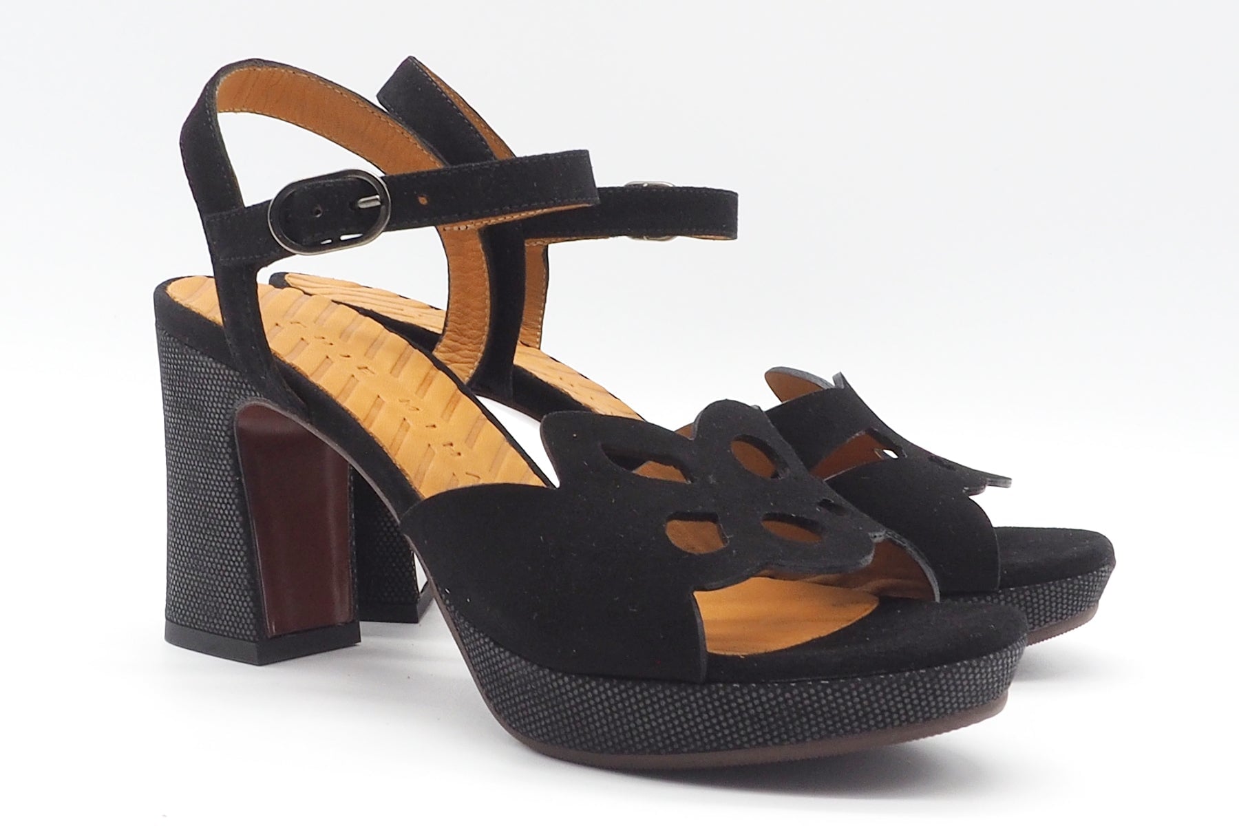 Damen Plateausandale aus Velours in Schwarz - 9 cm Absatz - Kemada Damen Sandalen Chie Mihara 