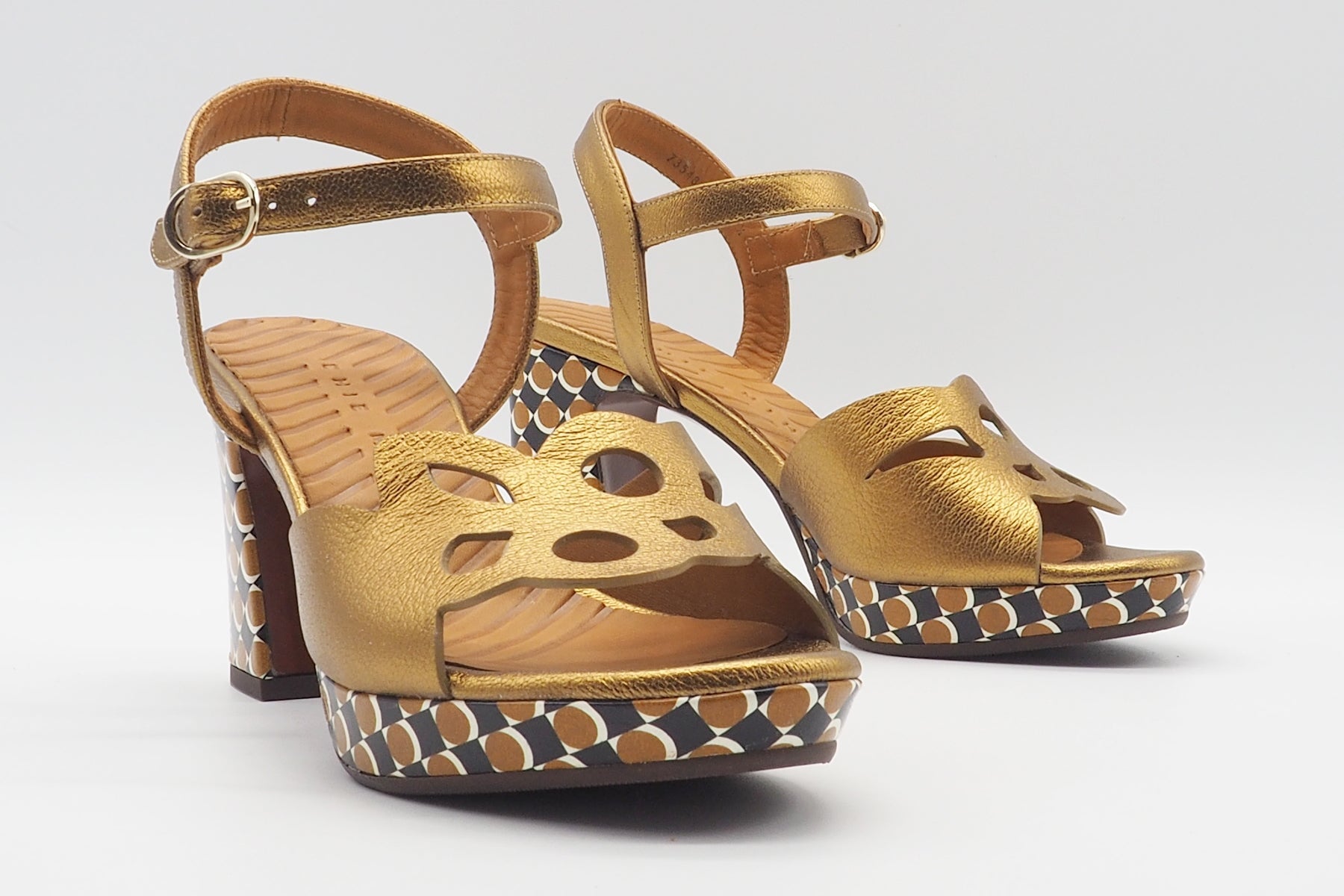 Damen Plateausandale in Bronce & graphischem Leder - 9 cm Absatz - Kemada Damen Sandalen Chie Mihara 