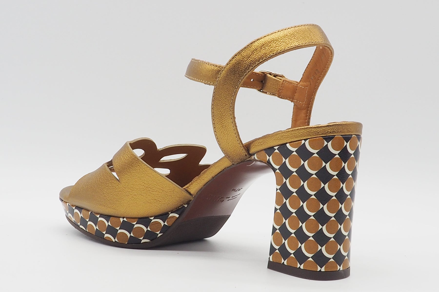 Damen Plateausandale in Bronce & graphischem Leder - 9 cm Absatz - Kemada Damen Sandalen Chie Mihara 