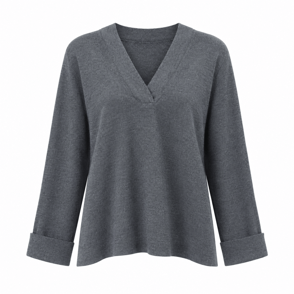 Damen Pullover mit V-Ausschnitt aus extra feiner Merino Wolle in Grau Damen Pullover Psophia 