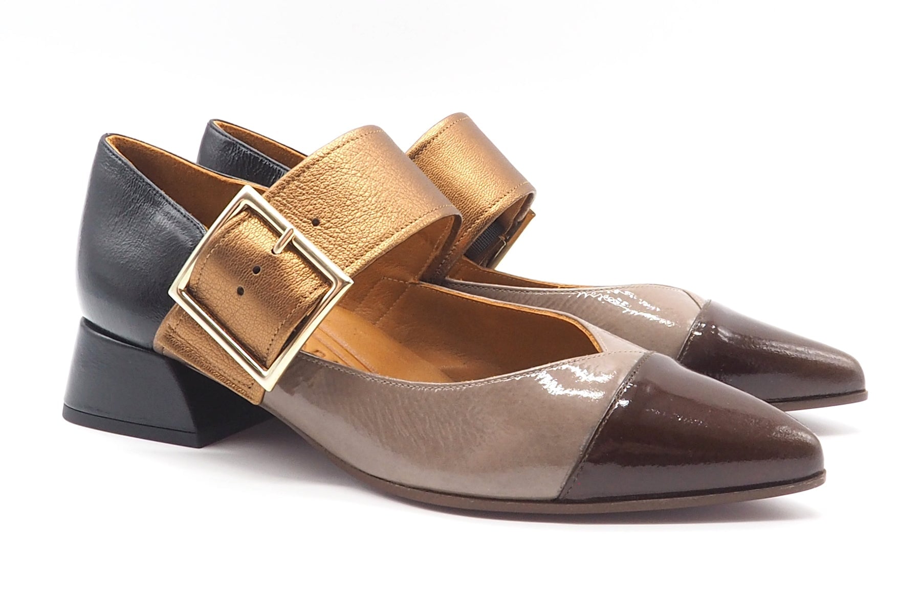 Damen Pumps mit Ristspange in Braunkombi Lack & Bronze - Hebas - 4 cm Damen Pumps & Slings Chie Mihara 