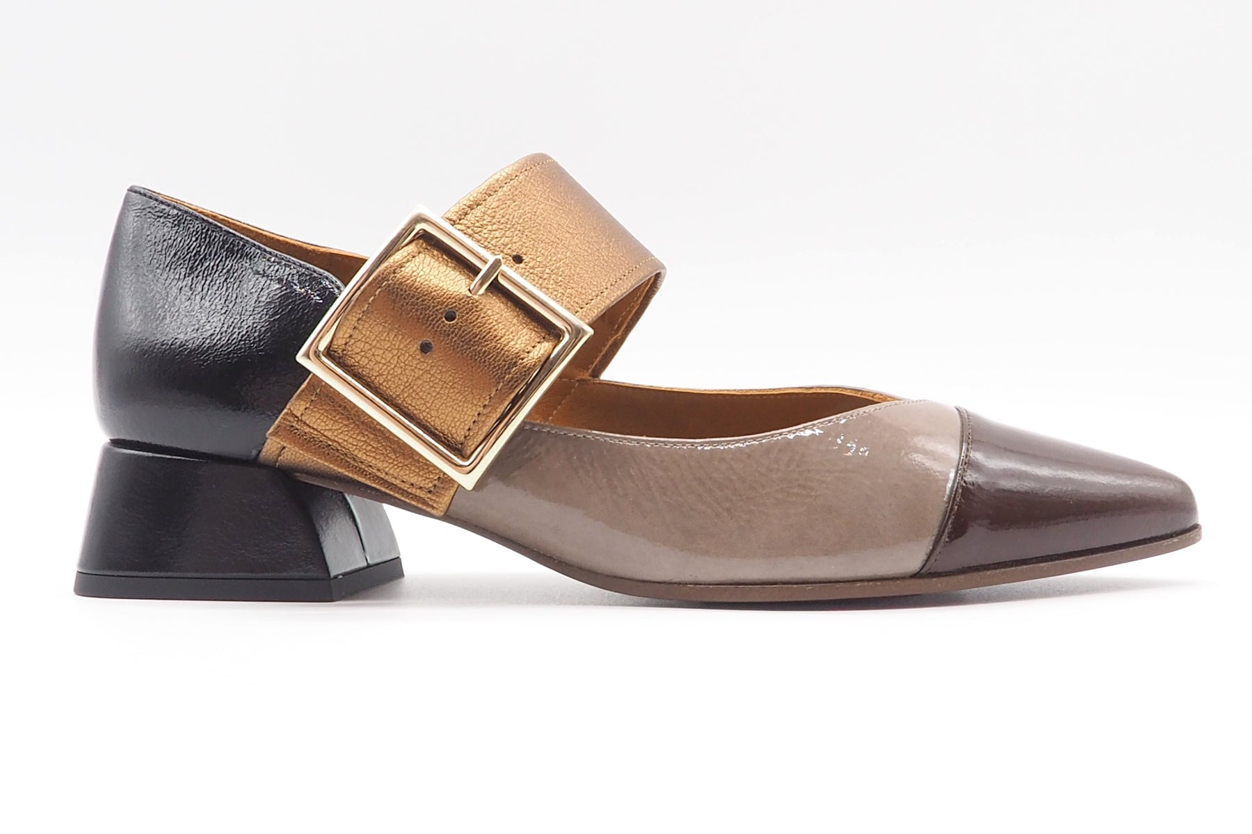 Damen Pumps mit Ristspange in Braunkombi Lack & Bronze - Hebas - 4 cm Damen Pumps & Slings Chie Mihara 