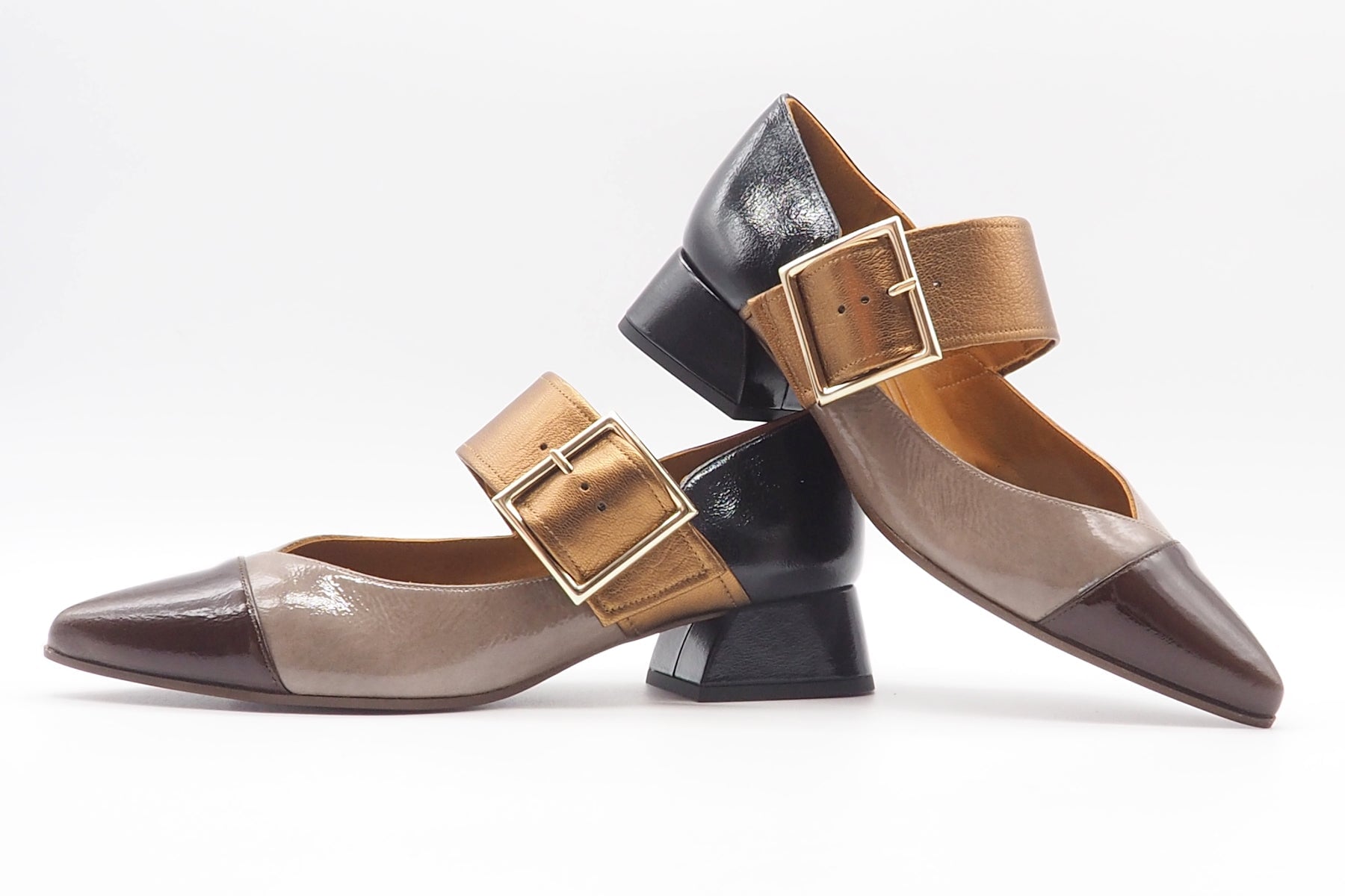 Damen Pumps mit Ristspange in Braunkombi Lack & Bronze - Hebas - 4 cm Damen Pumps & Slings Chie Mihara 