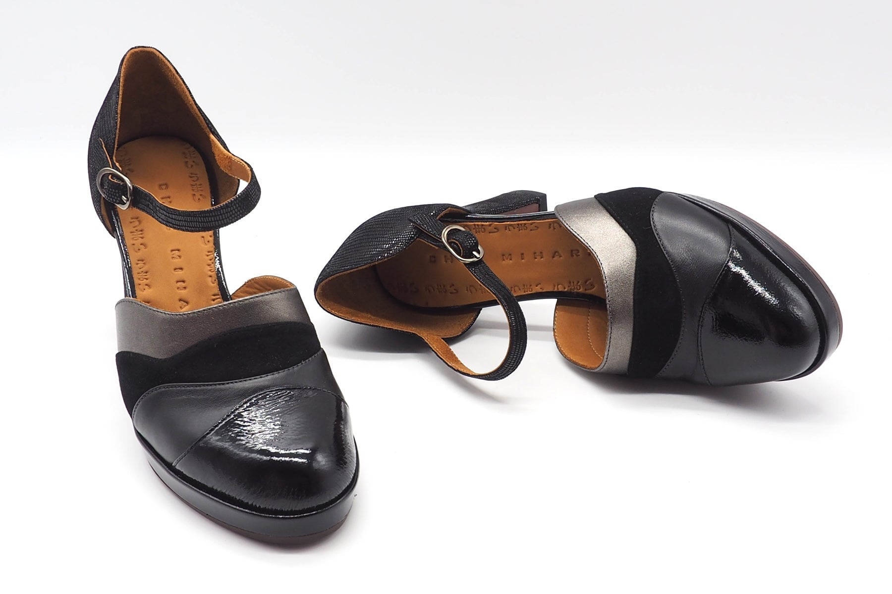 Damen Pumps mit Ristspange in Lederkombi in Schwarz mit Plateau - Dalian Damen Loafers & Schnürer Chie Mihara 