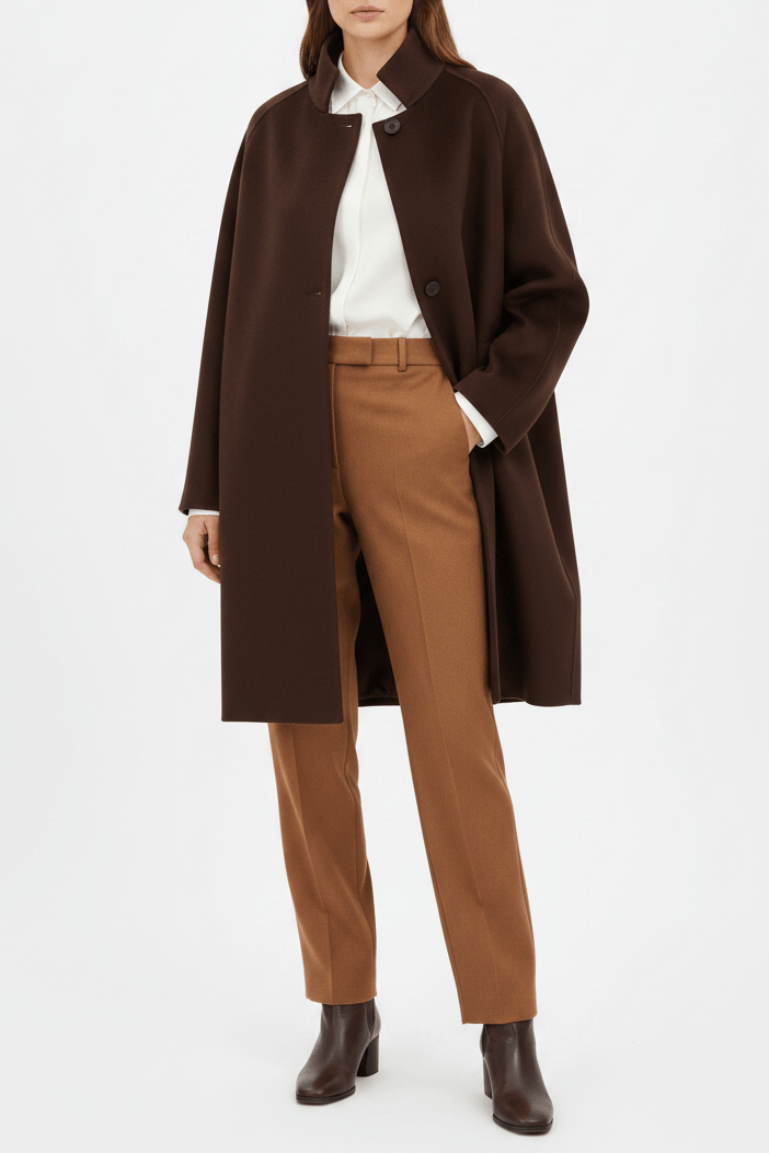 Damen Raglan Cape Mantel aus feinster Wolle in Dunkelbraun Damen Mantel Harris Wharf London 