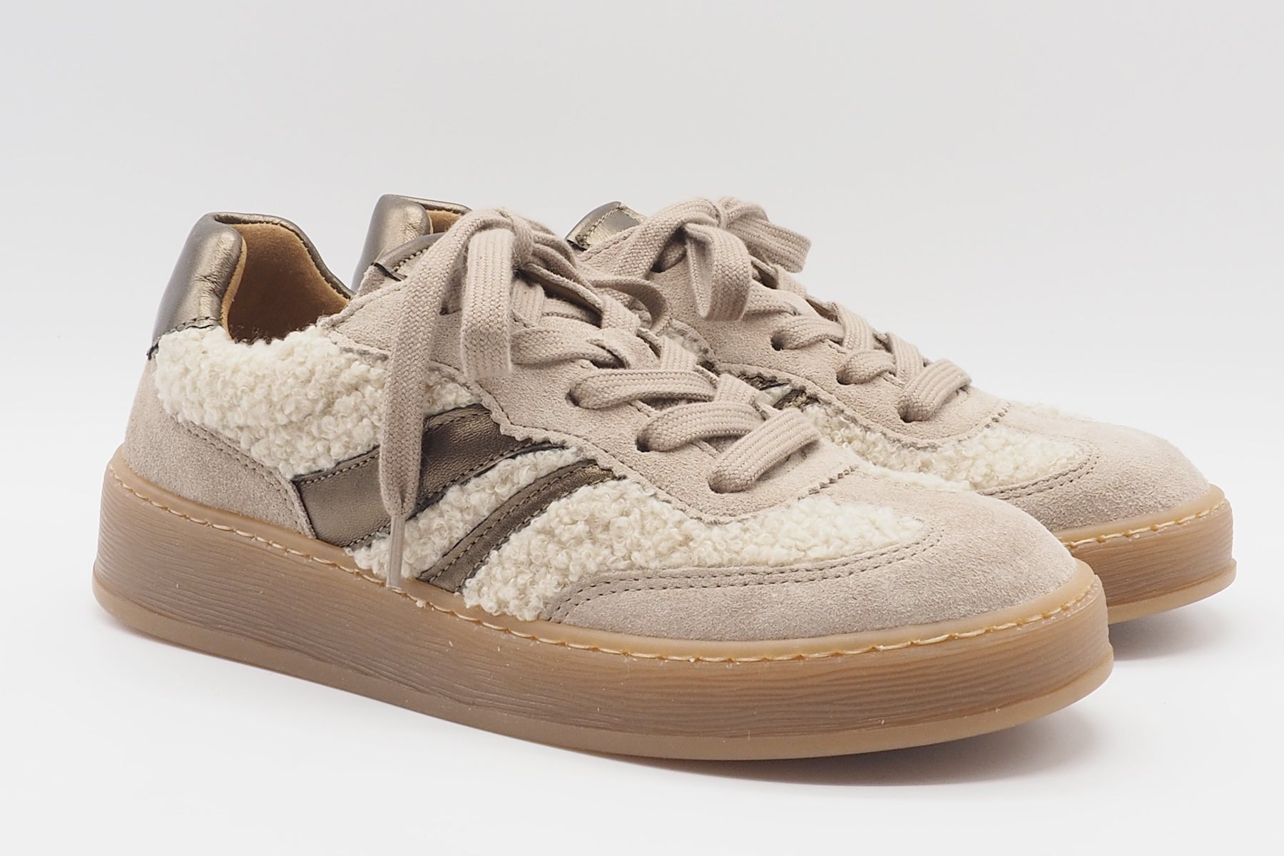 Damen Retro-Sneaker aus Veloursleder mit Flausch in Sand Damen Sneaker Gabor 
