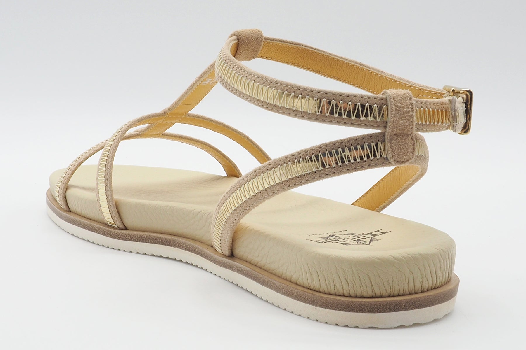 Damen Riemchensandale aus Leder mit weichem Fußbett in Gold & Beige Damen Sandalen Truman´s 