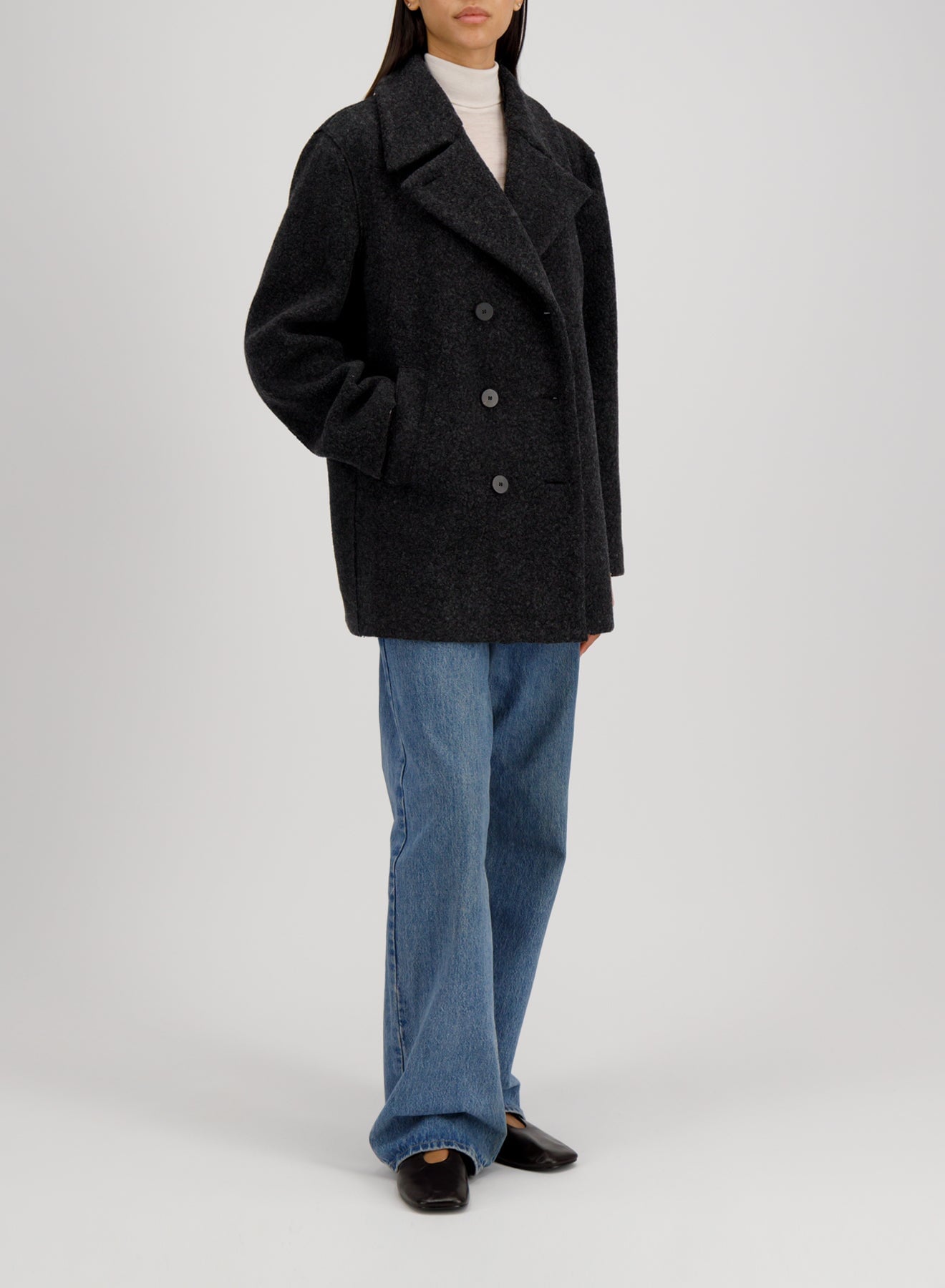 Damen Sailor Jacket mit Kragen in Bouclè - Anthracite Damen Jacke Harris Wharf London 