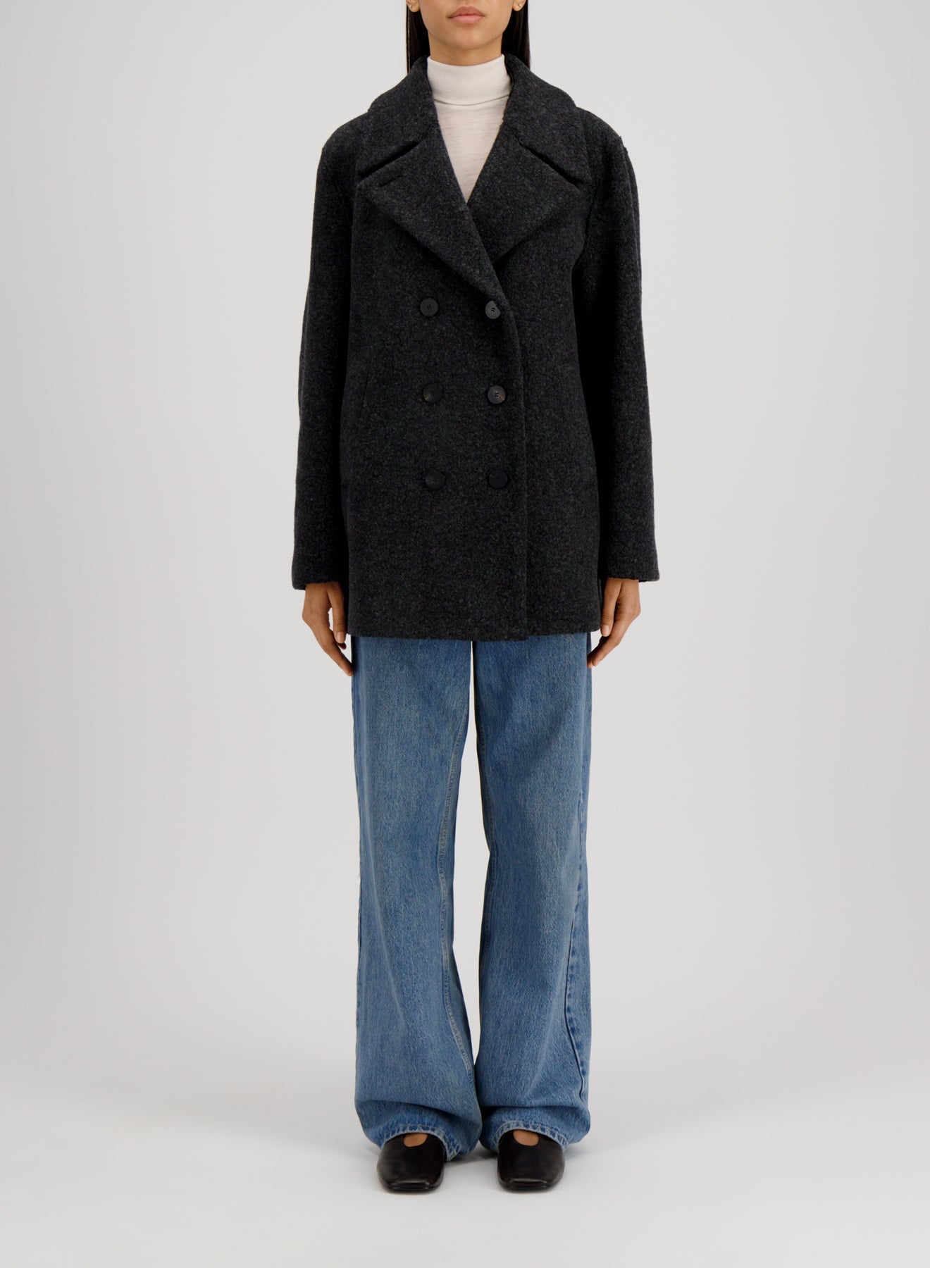 Damen Sailor Jacket mit Kragen in Bouclè - Anthracite Damen Jacke Harris Wharf London 