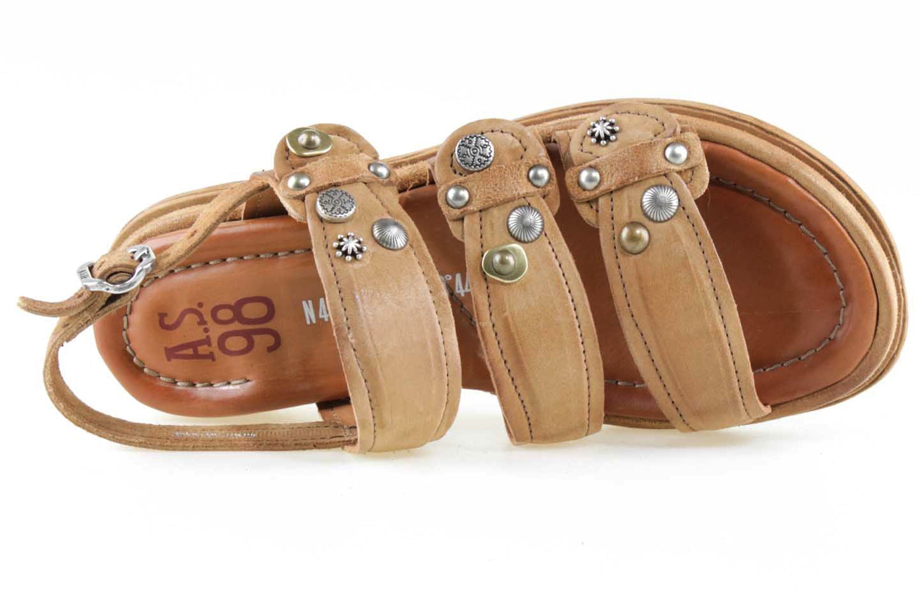 Damen Sandale aus Nubuk mit Nieten mit Dekornieten - 2 cm Höhe Damen Sandalen A.S. 98 