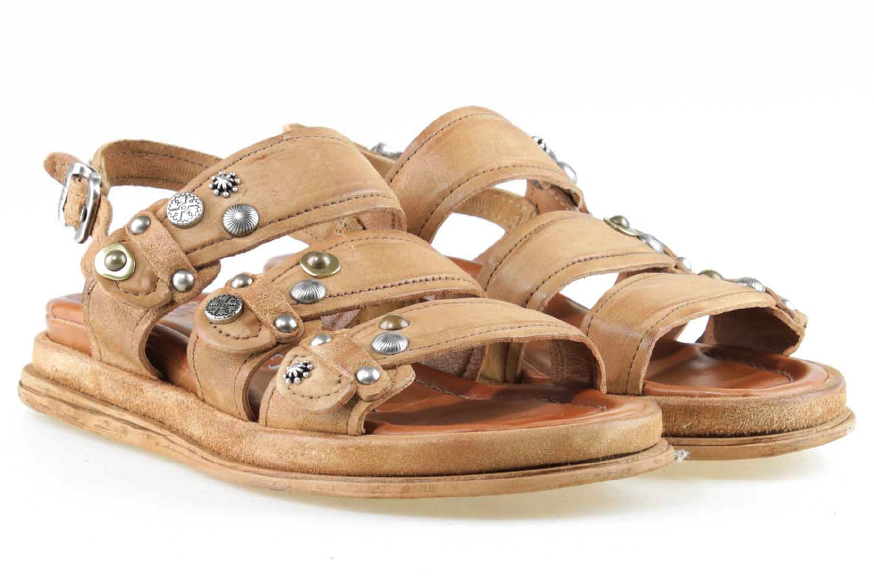 Damen Sandale aus Nubuk mit Nieten mit Dekornieten - 2 cm Höhe Damen Sandalen A.S. 98 