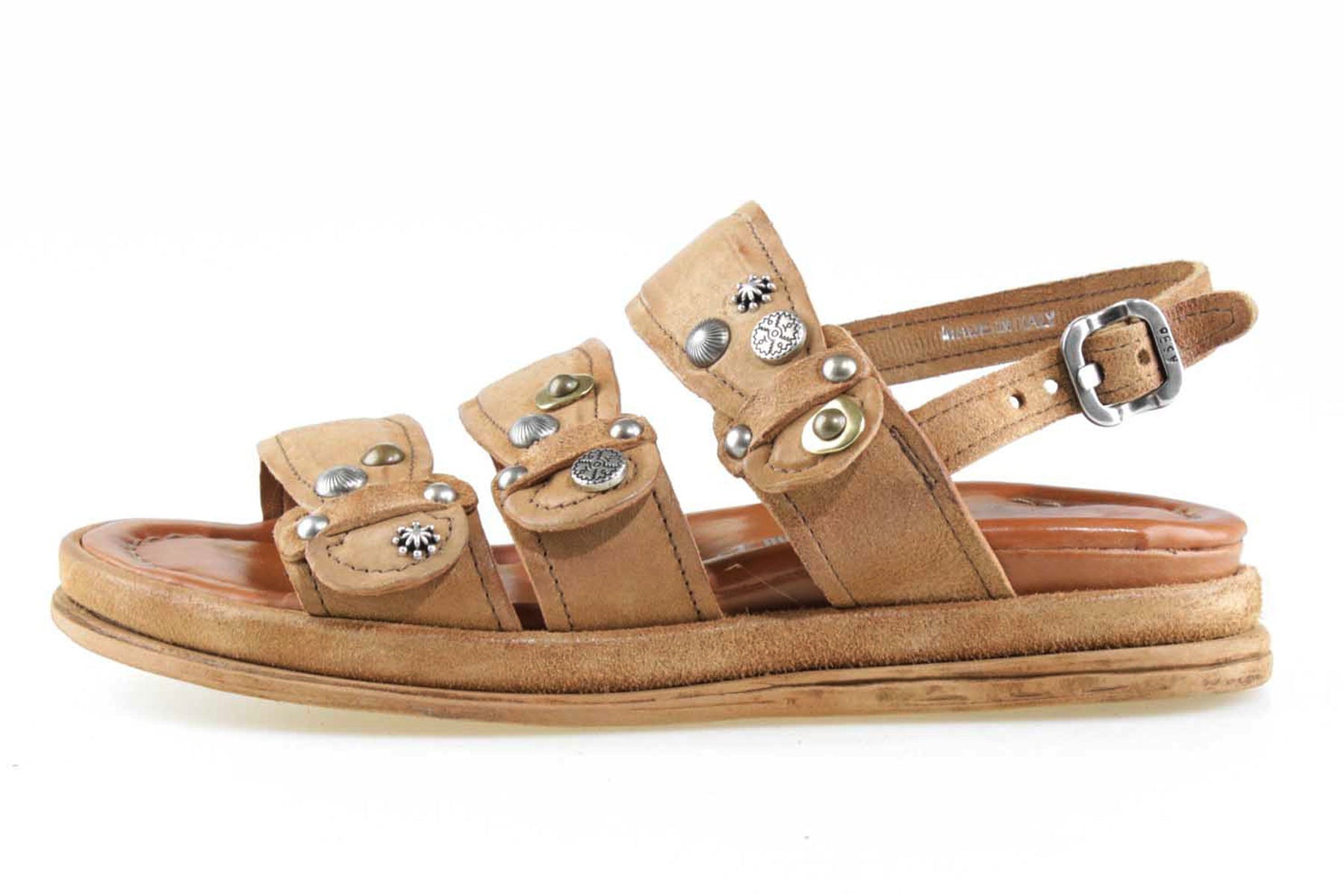 Damen Sandale aus Nubuk mit Nieten mit Dekornieten - 2 cm Höhe Damen Sandalen A.S. 98 