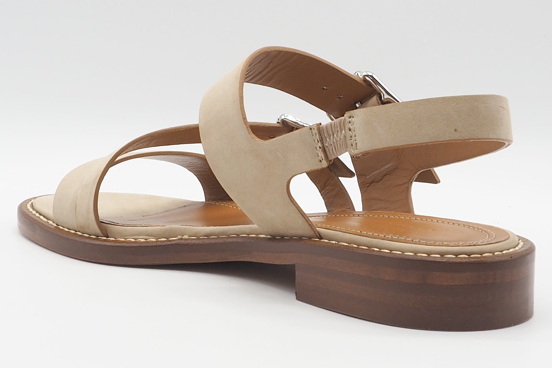 Damen Sandale aus softem Nubukleder in Beige - 3 cm Absatz Damen Sandalen Guglielmo Rotta 