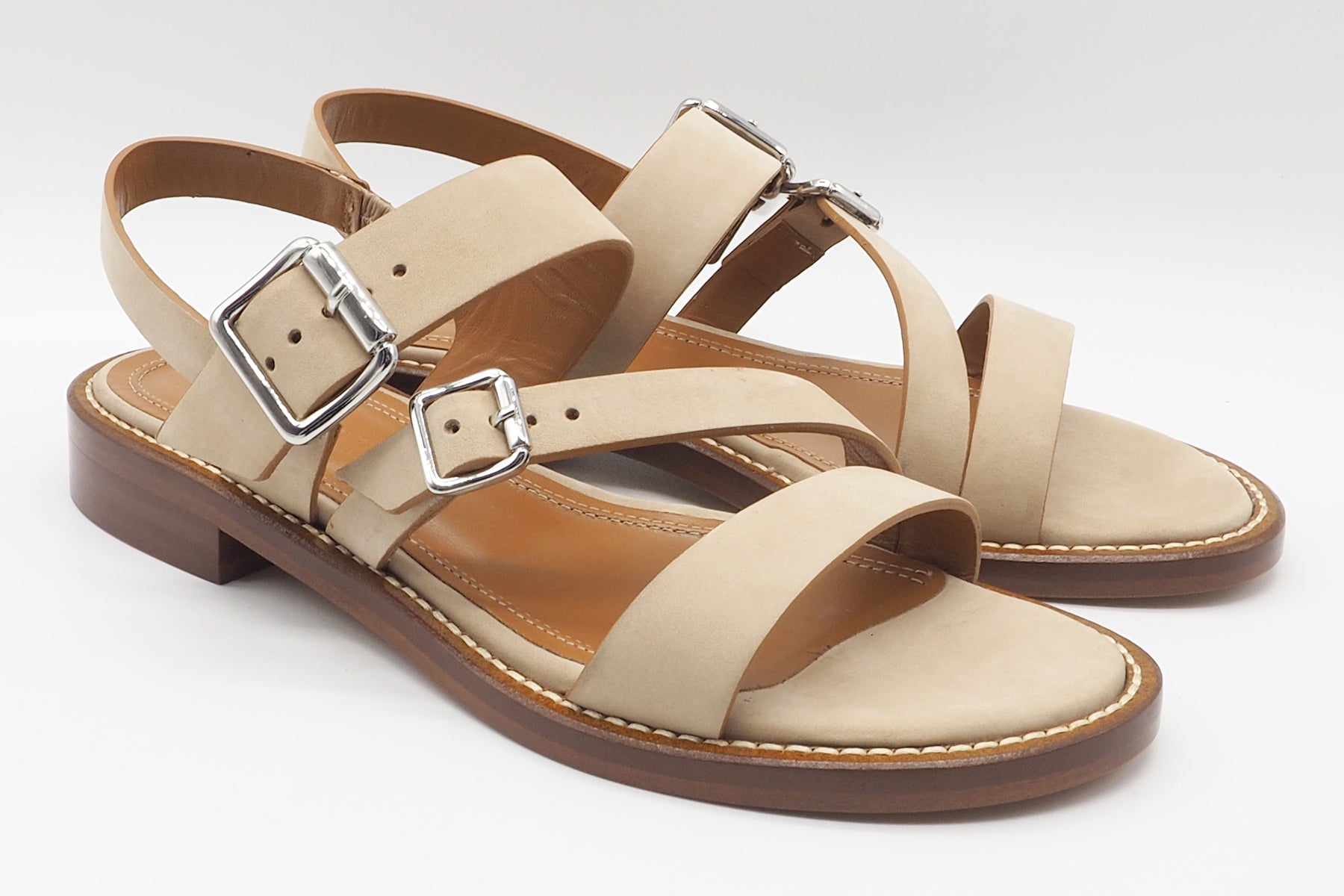 Damen Sandale aus softem Nubukleder in Beige - 3 cm Absatz Damen Sandalen Guglielmo Rotta 